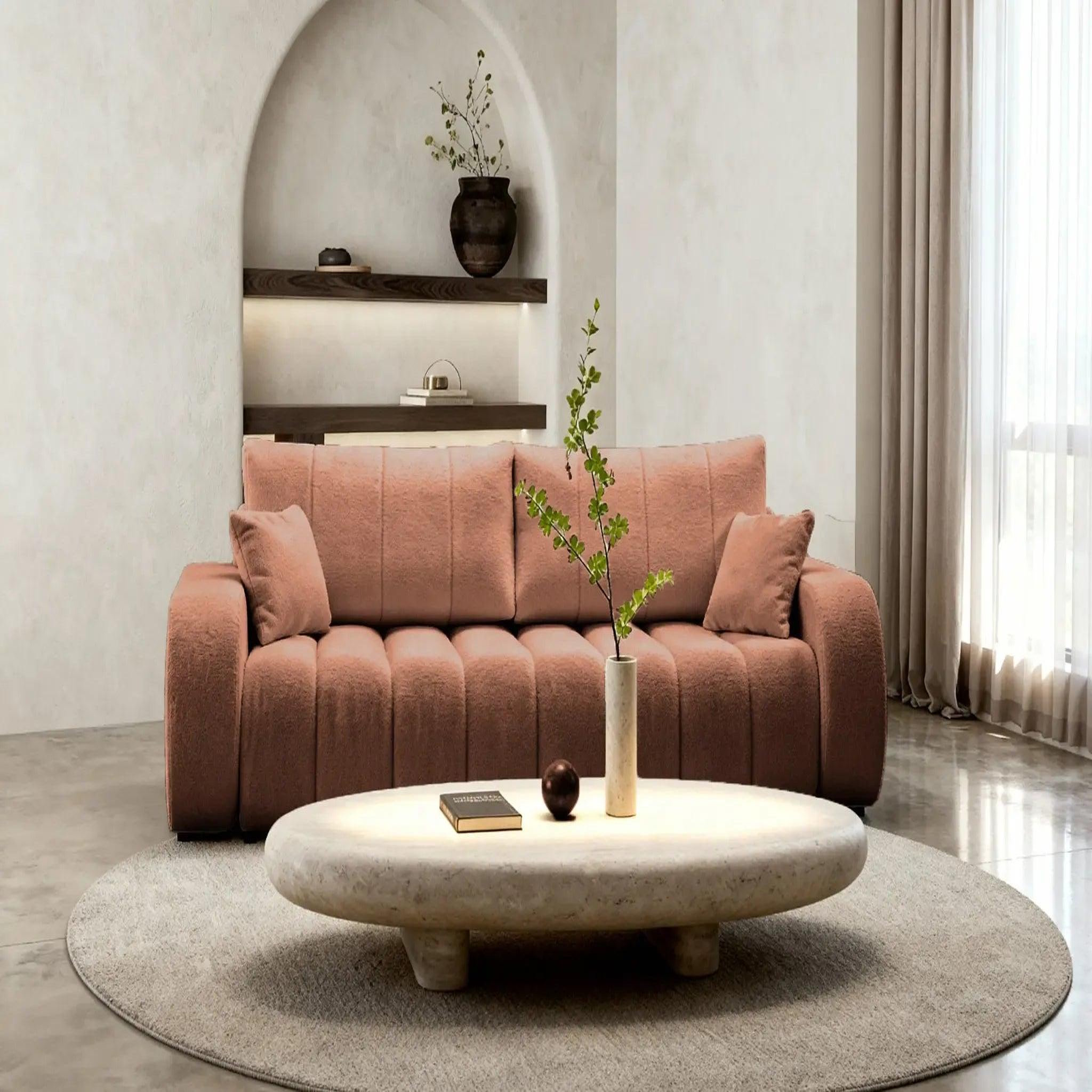 Voir la diapositive 3 : CASANOVA PARIS Celeste - canapé droit convertible tissu bouclette 3 places
