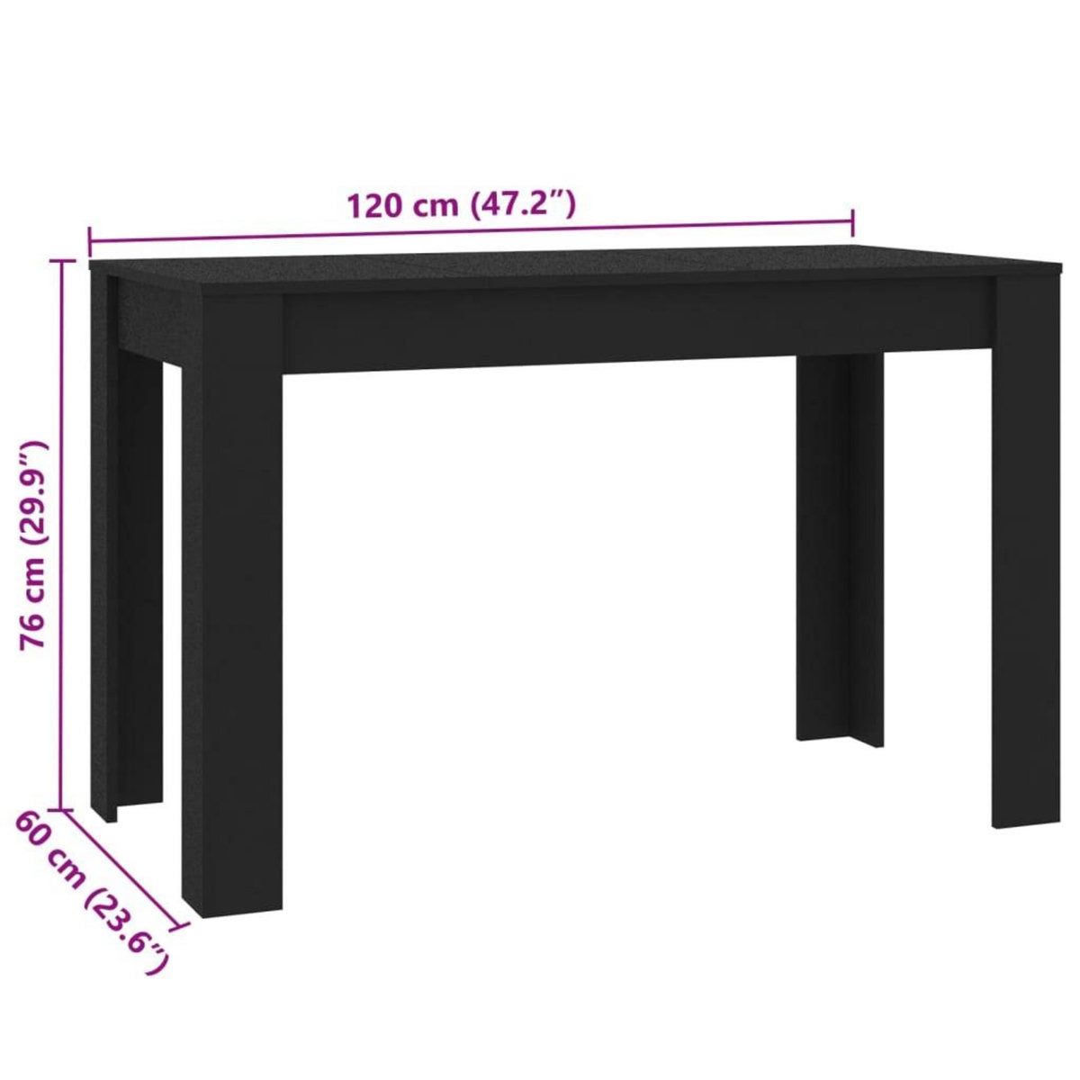 VIDAXL Table de salle a manger Noir 120 x 60 x 76 cm Bois d'ingenierie