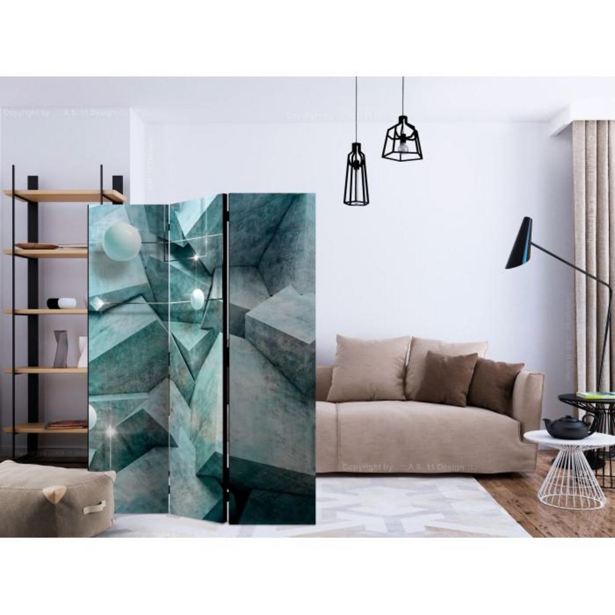 Paris Prix Paravent 3 Volets  Concrete Cubes Green  135x172cm