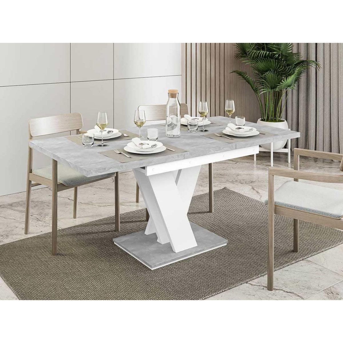 BEST MOBILIER Xandriel - table à manger extensible - gris et blanc - 4 à 6 personnes