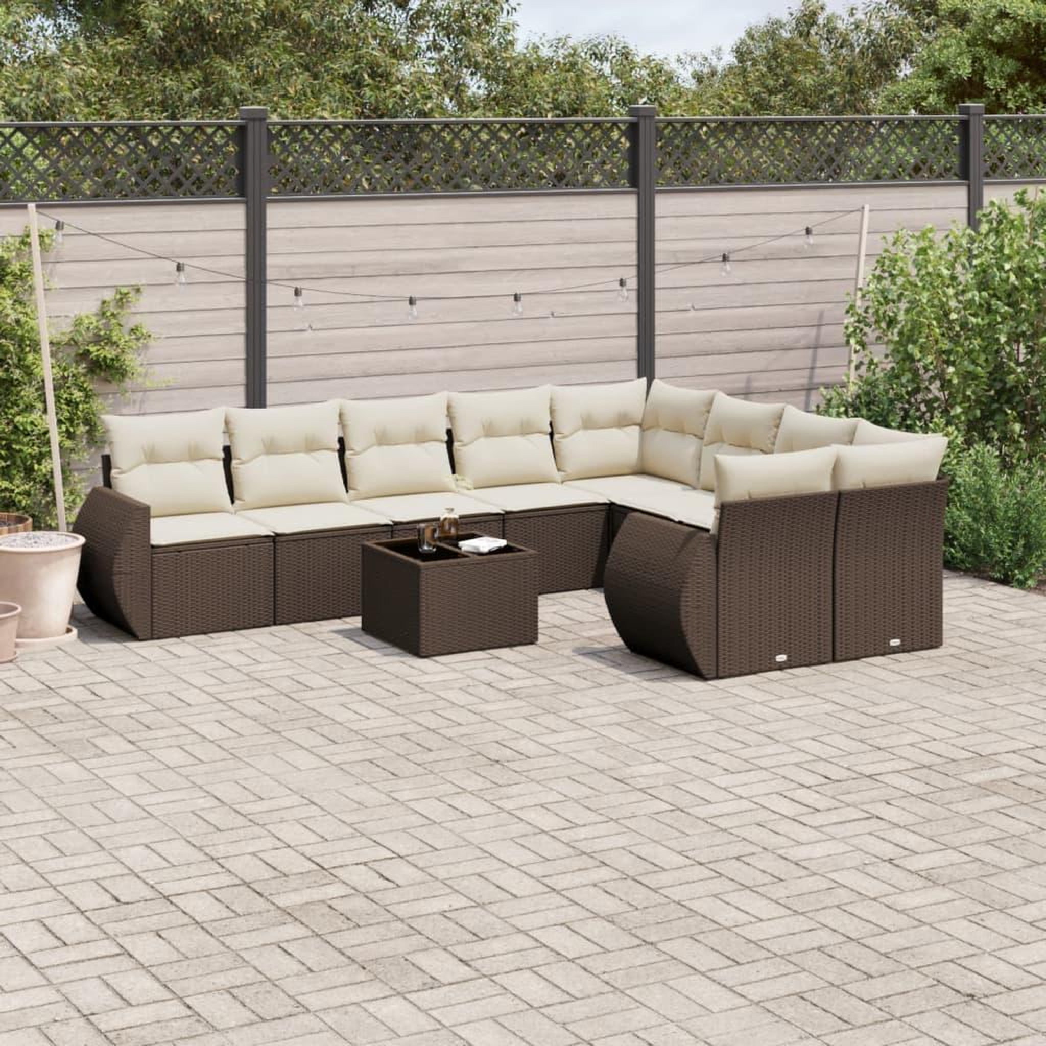 VIDAXL Salon de jardin 10 pcs avec coussins marron resine tressee