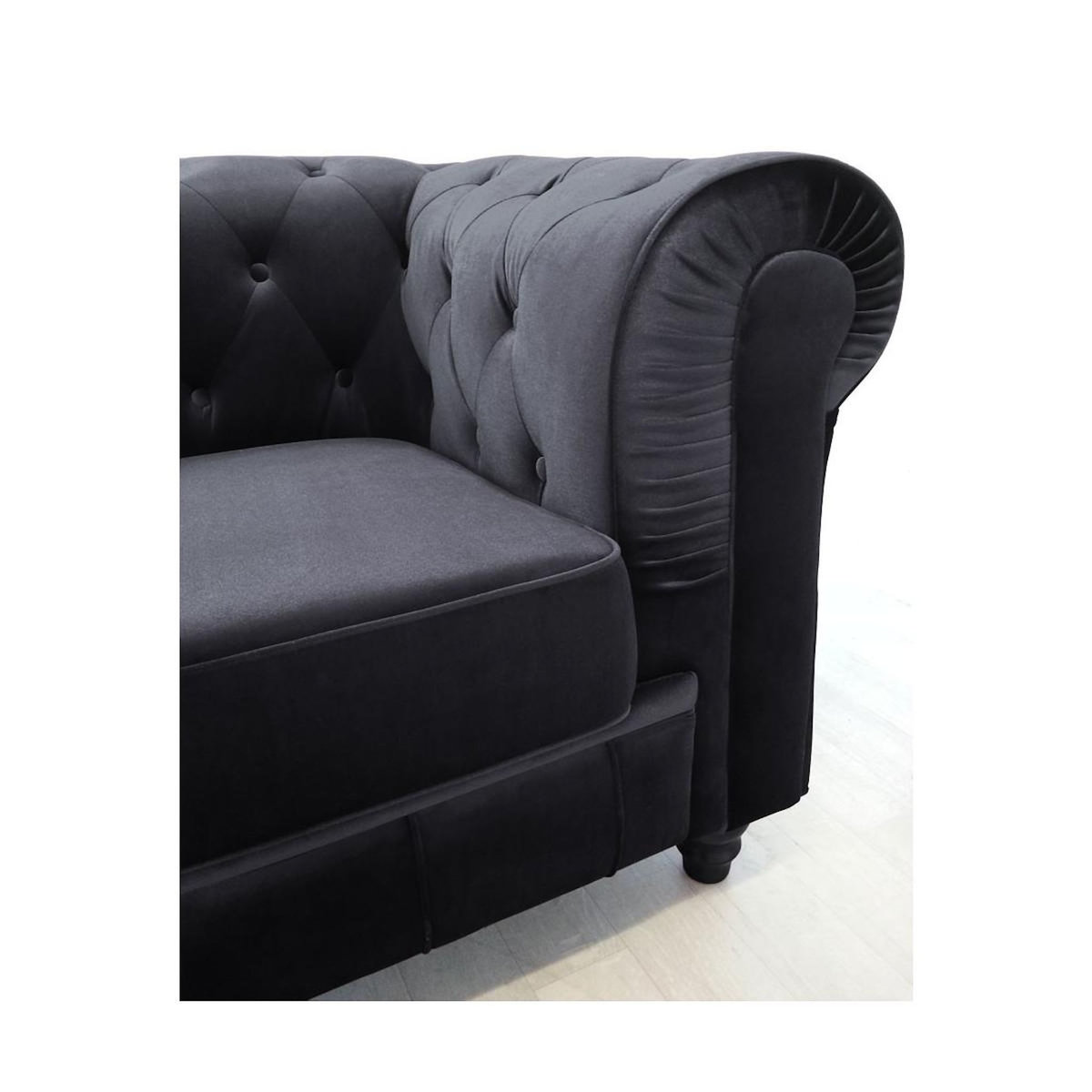 Paris Prix Canapé 3 Places Velours  Chesterfield  209cm Noir