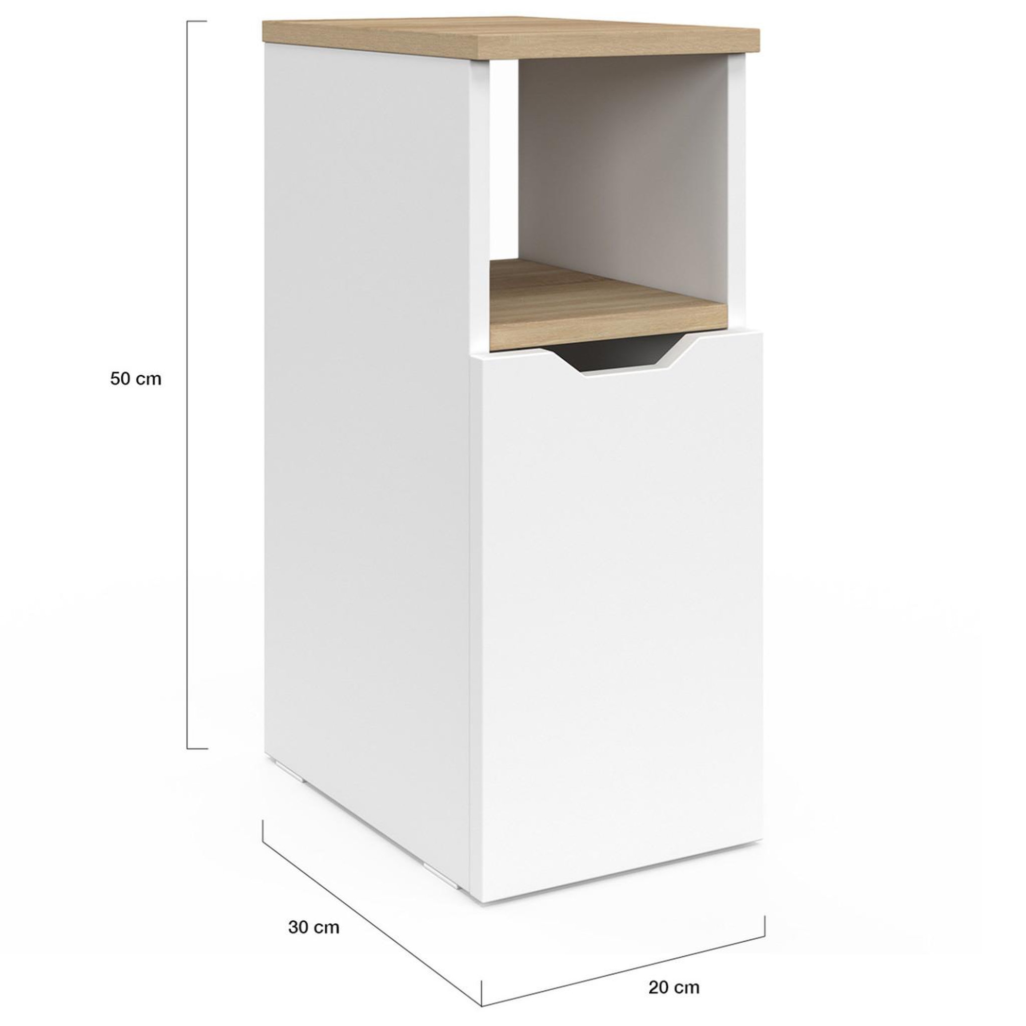 Voir la diapositive 4 : ID MARKET Lot de 2 tables de chevet étroites anouk 1 porte avec niche blanc et bois