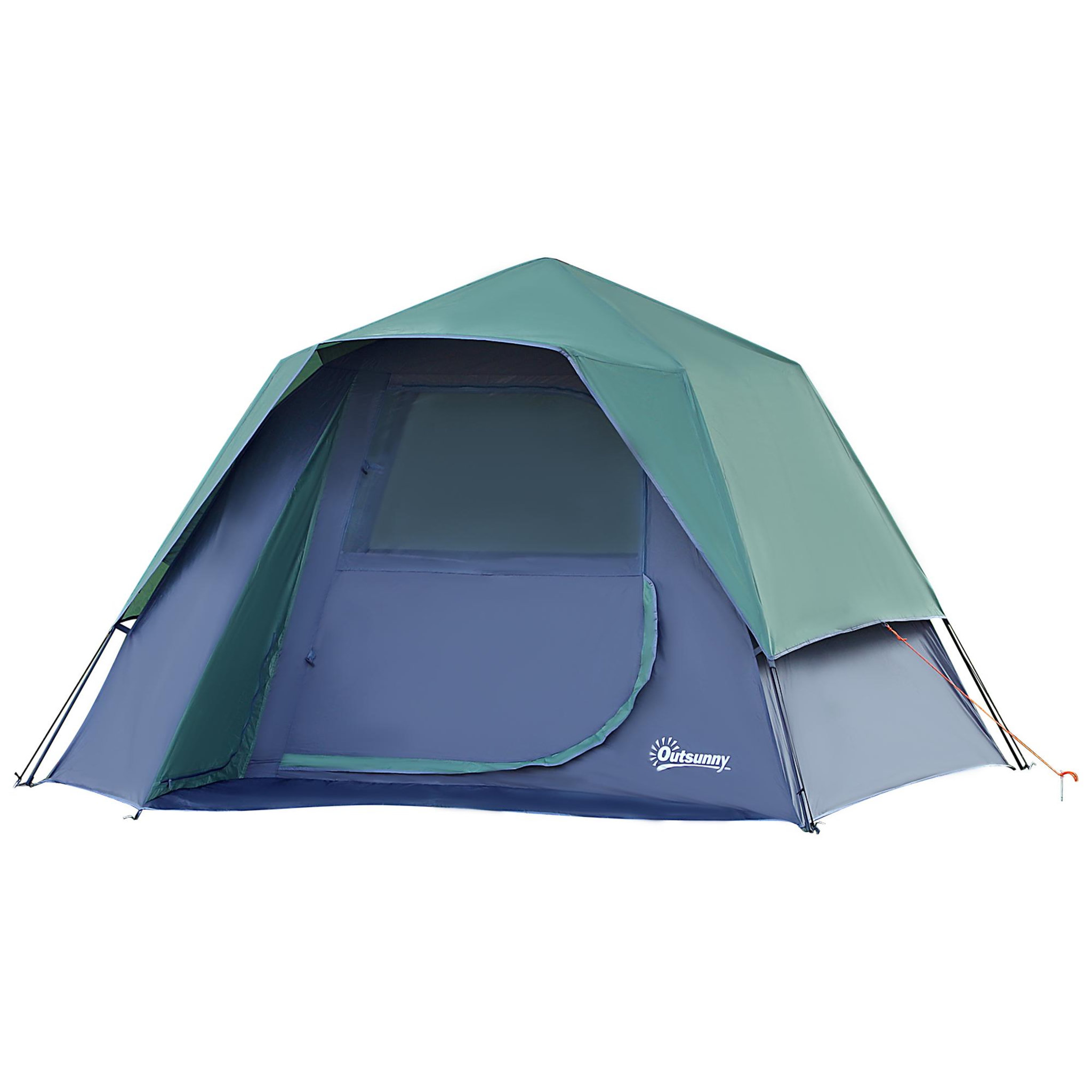 Voir la diapositive 1 : OUTSUNNY Tente pop up montage instantané - tente de camping familiale 3 pers.  - grande porte + 3 fenêtres - dim. 2,5L x 1,94l x 1,6H m fibre verre polyester oxford bleu vert