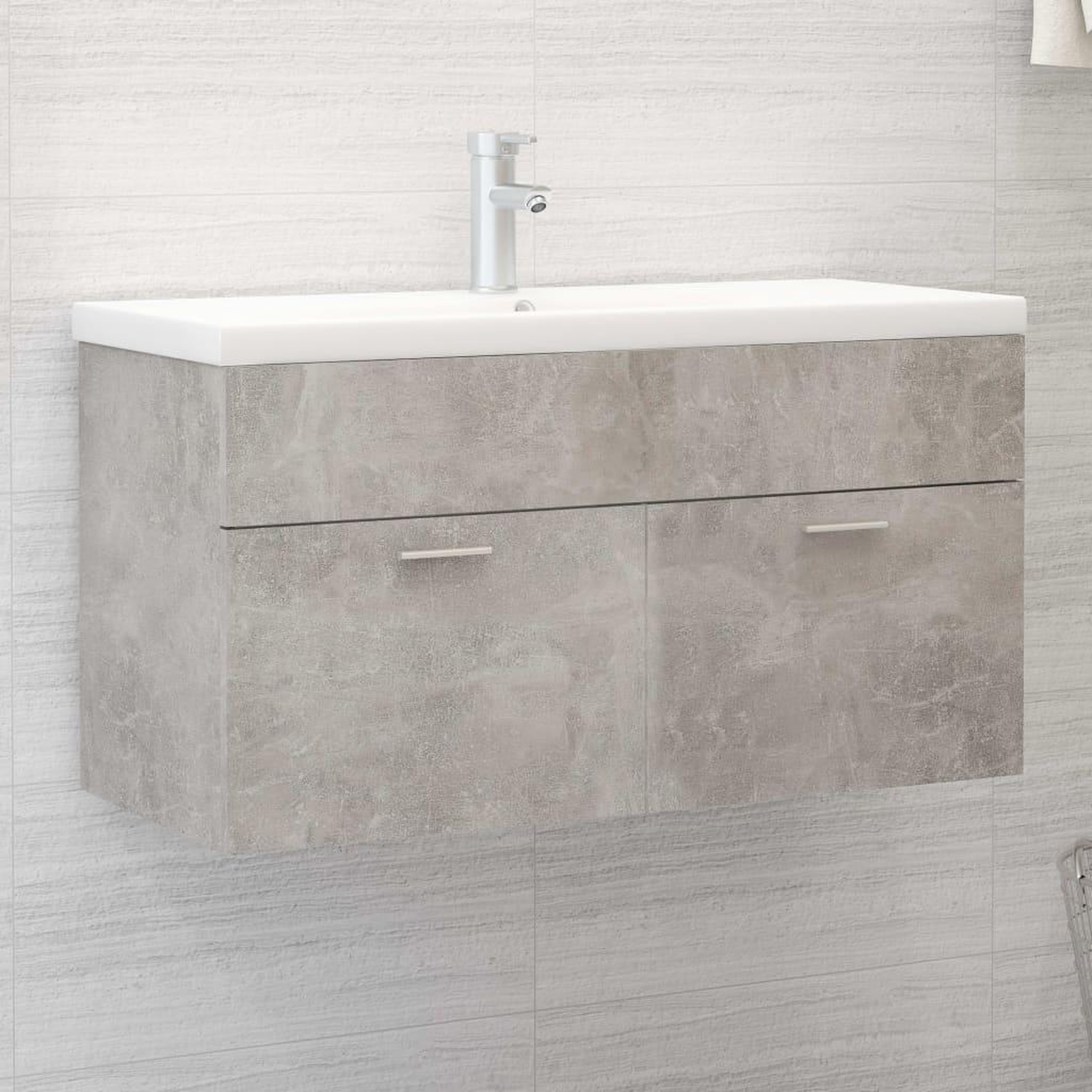 Voir la diapositive 1 : VIDAXL Armoire d'evier et lavabo integre Gris beton Bois d'ingenierie