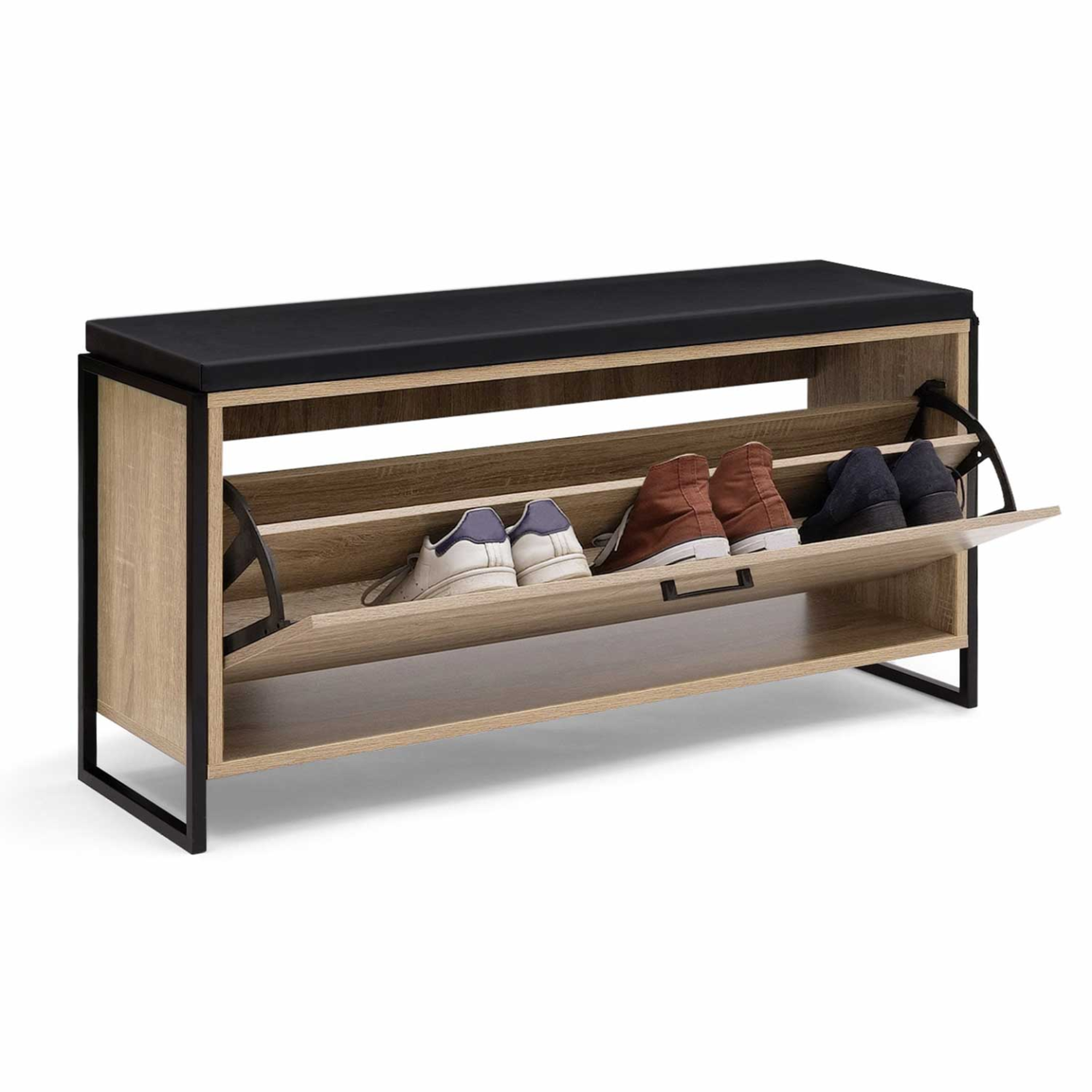 Voir la diapositive 4 : ID MARKET Banc d'entrée chaussures 100 cm avec coussin luis design industriel