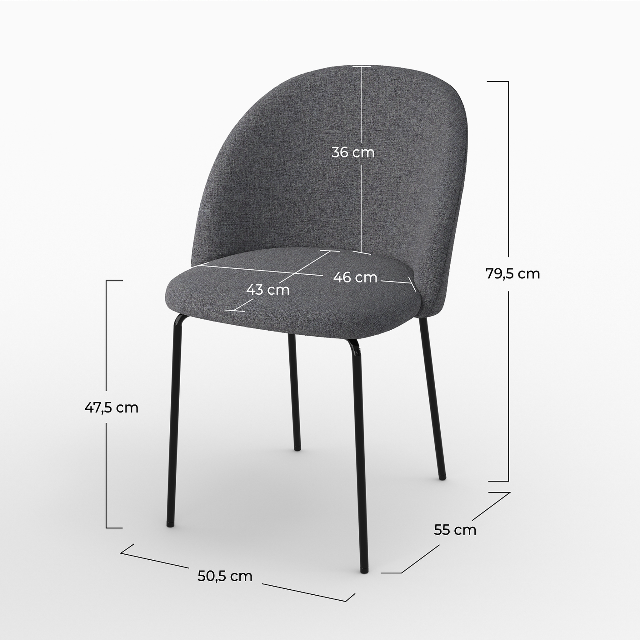 Voir la diapositive 4 : MAISON PAVANE Lot de 2 chaises en tissu chiné gris foncé-karl