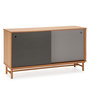 Voir la diapositive 1 : VS VENTA-STOCK Buffet Magnus 2 portes coulissantes couleur Gris, bois massif, 140 cm Largeur
