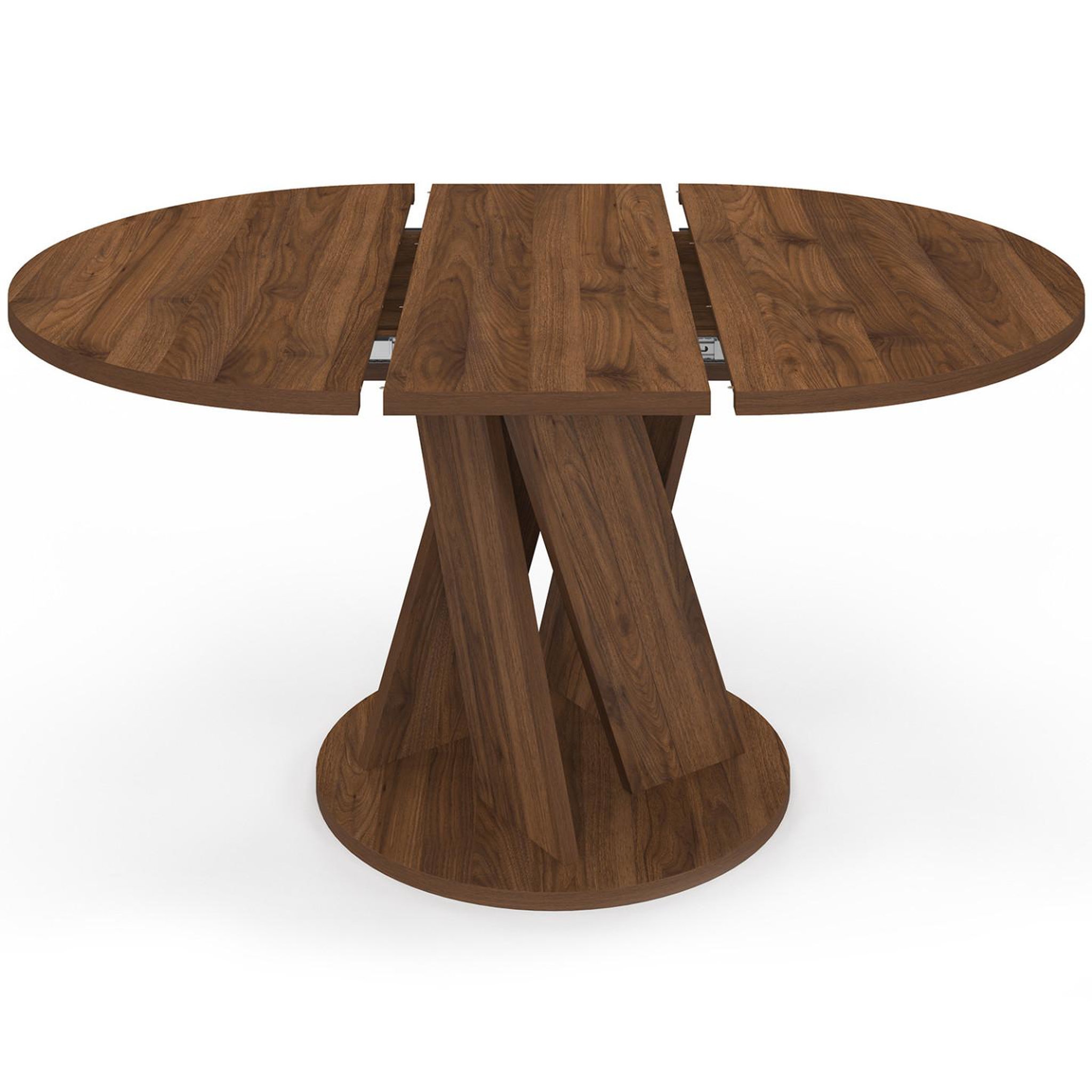Voir la diapositive 3 : ID MARKET Table à manger extensible ronde jasmine 4-8 personnes pied central noyer 110-150 cm