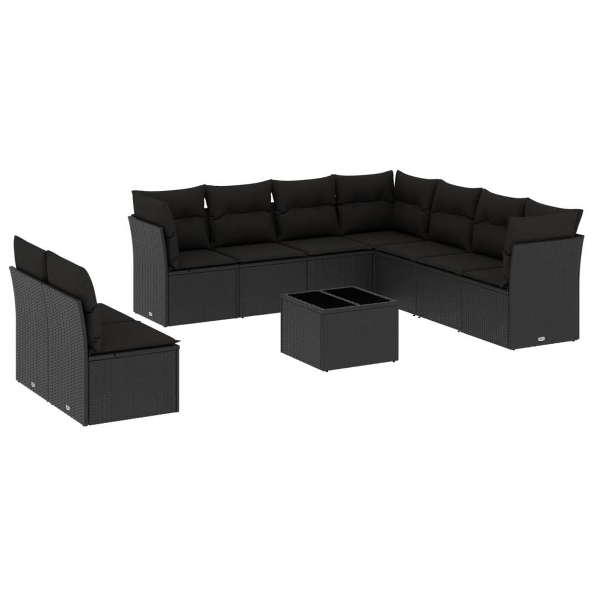 Voir la diapositive 2 : VIDAXL Salon de jardin 10 pcs avec coussins noir resine tressee