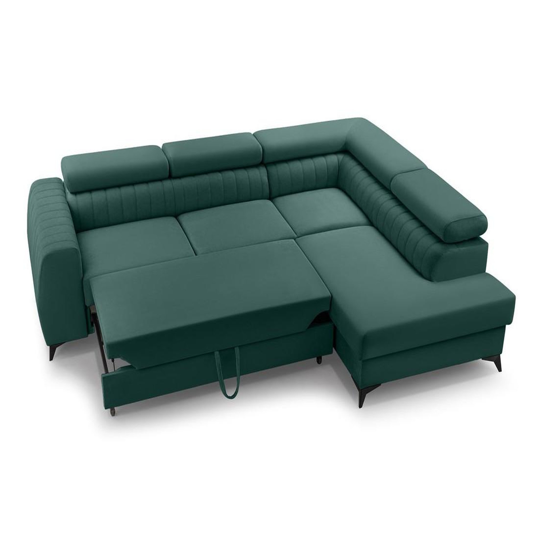 Voir la diapositive 3 : BEST MOBILIER Aneta - canapé d'angle droit 5 places - convertible avec coffre et têtières - en velours