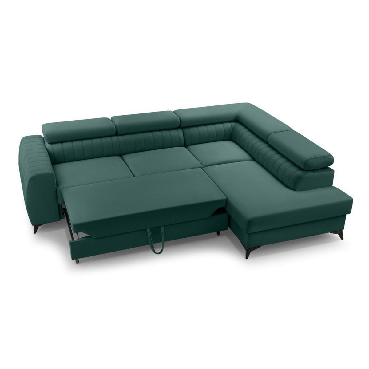 BEST MOBILIER Aneta - canapé d'angle droit 5 places - convertible avec coffre et têtières - en velours