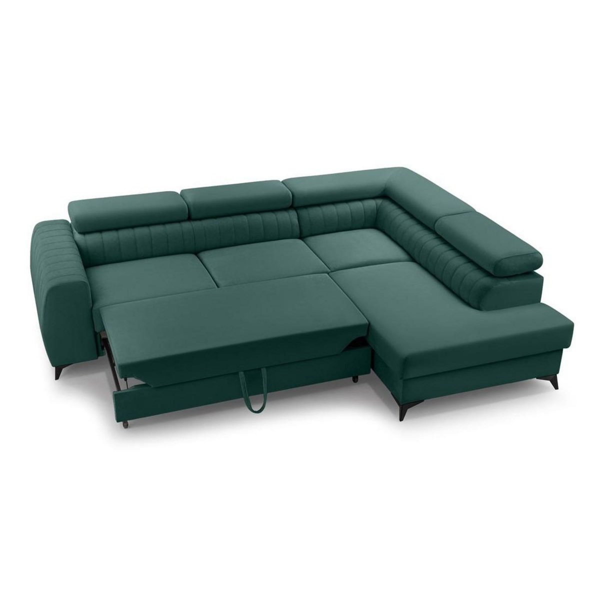 BEST MOBILIER Aneta - canapé d'angle droit 5 places - convertible avec coffre et têtières - en velours