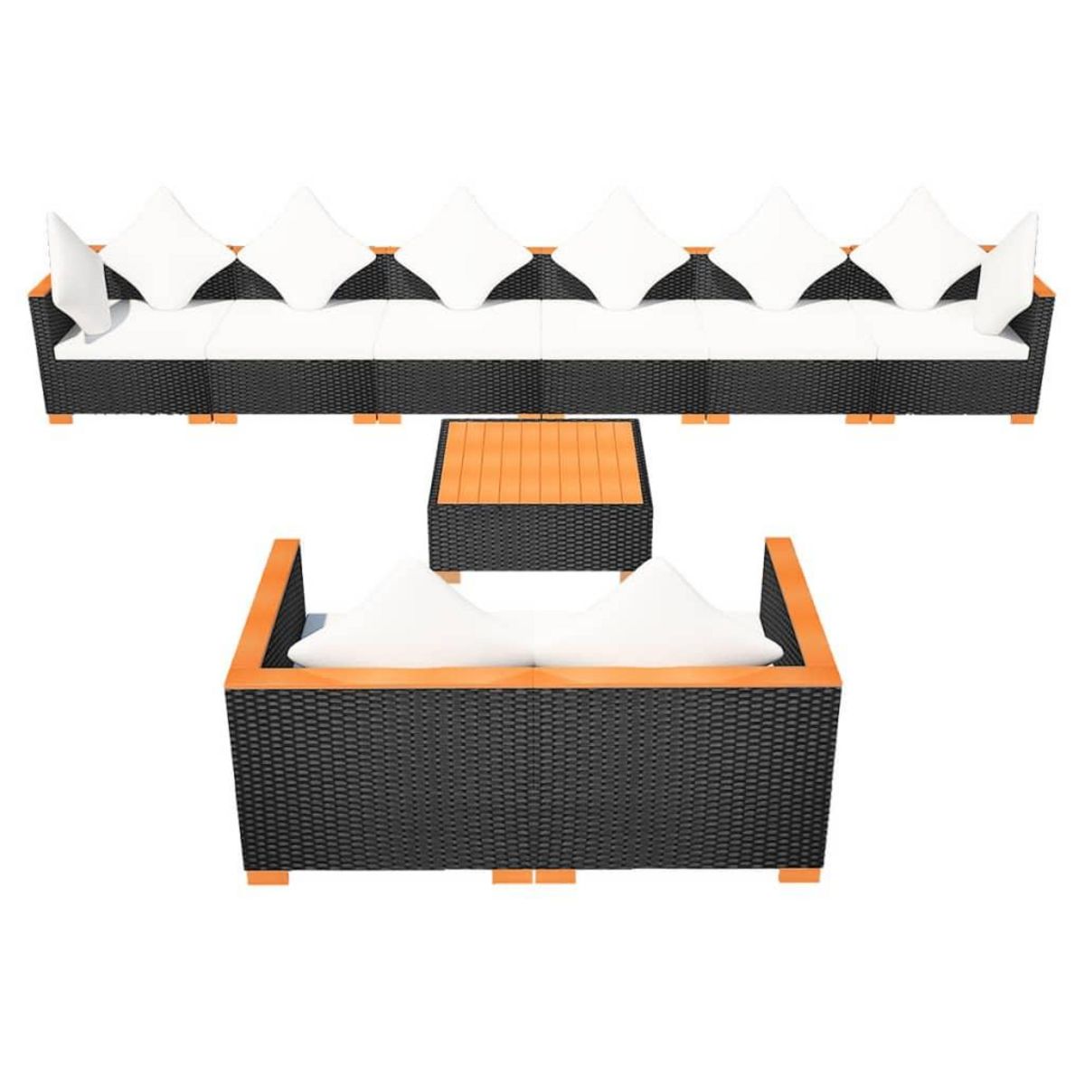 VIDAXL Salon de jardin 9 pcs avec coussins Resine tressee Noir