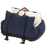 PAWHUT Siège auto sac de transport chien 2 en 1 - réglable - coussin déhoussable - coton bleu écru