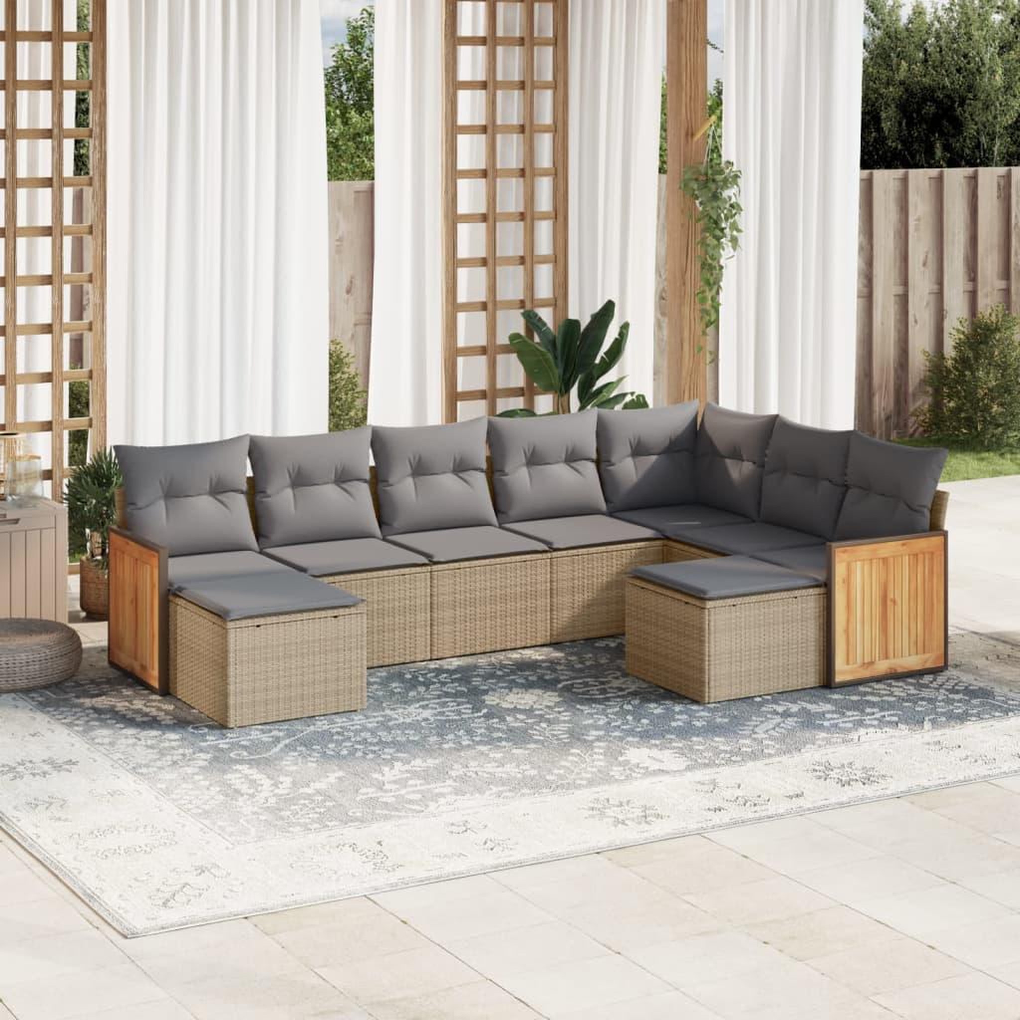 VIDAXL Salon de jardin avec coussins 9 pcs beige resine tressee