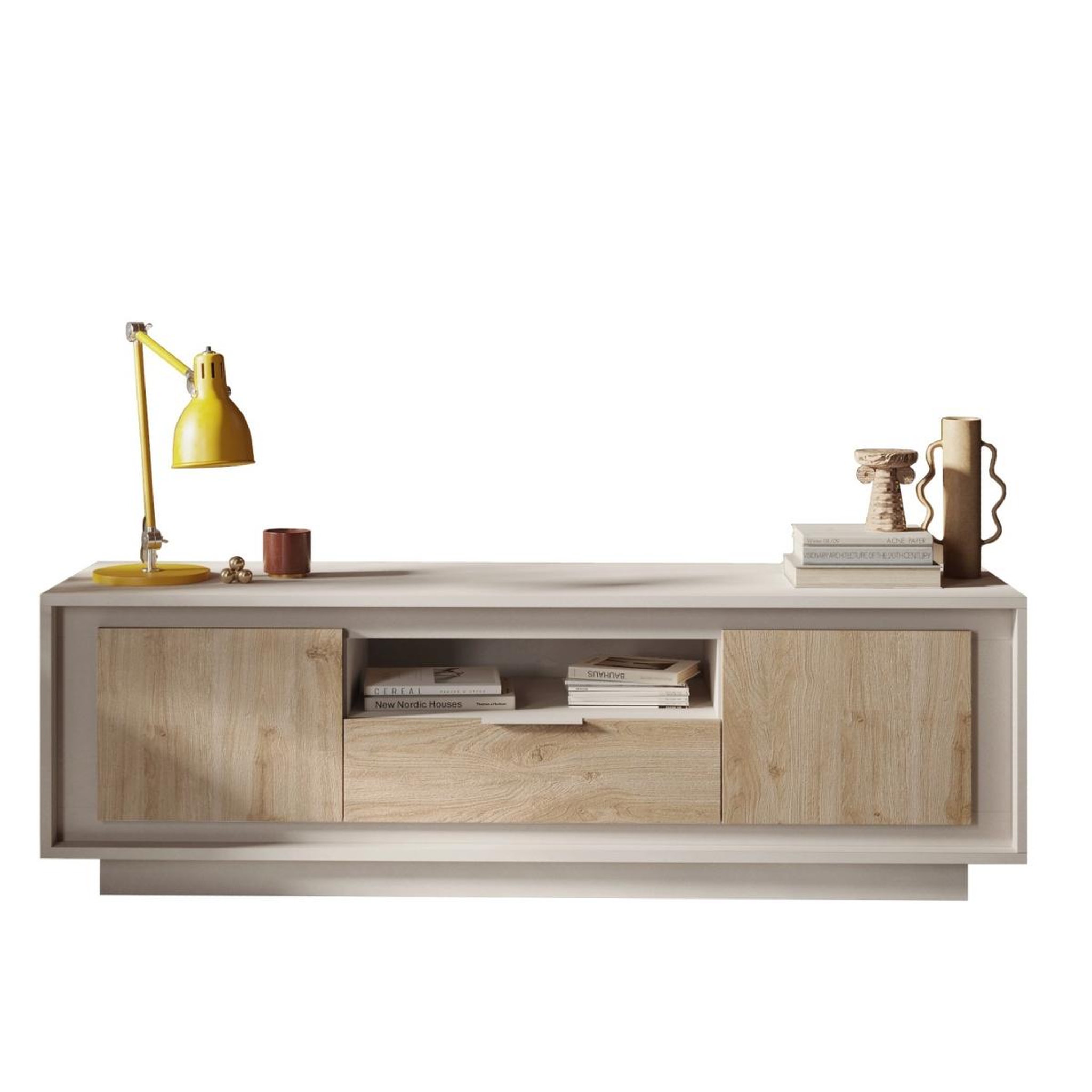 JLC KREATION Meuble tv contemporain 180cm beige et bois clair yori