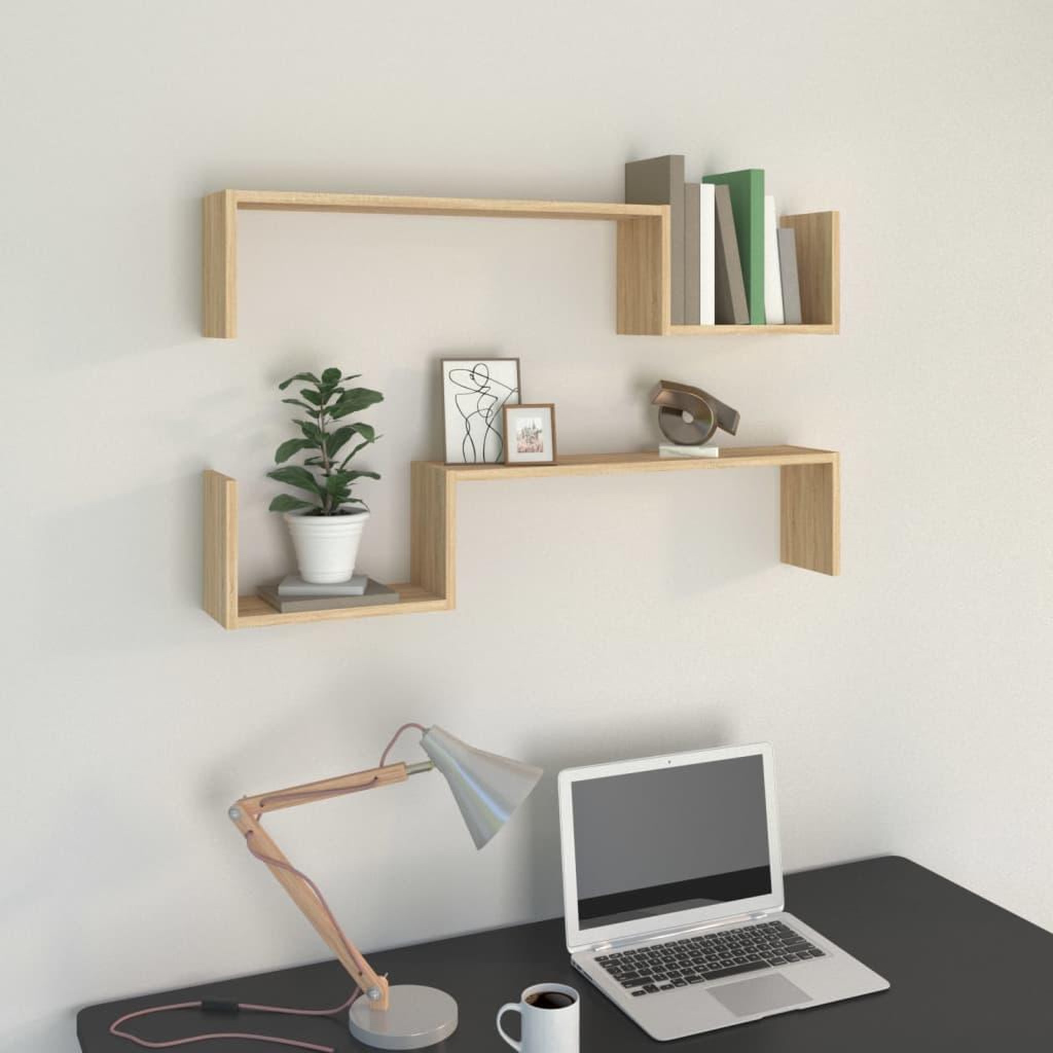 Voir la diapositive 1 : VIDAXL Etageres murales 2 pcs chene sonoma 100x15x20cm bois ingenierie