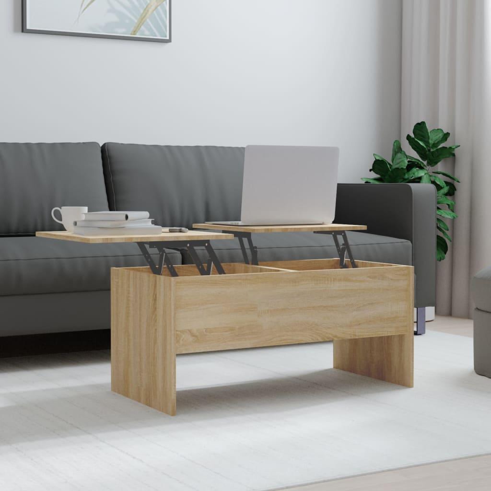Voir la diapositive 1 : VIDAXL Table basse chene sonoma 102x50,5x46,5 cm bois d'ingenierie