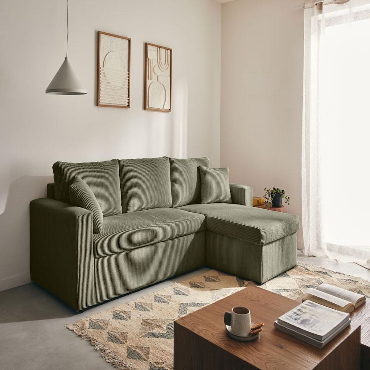 BEST MOBILIER Cyrus - canapé d'angle réversible 4 places - convertible avec coffre - en velours côtelé