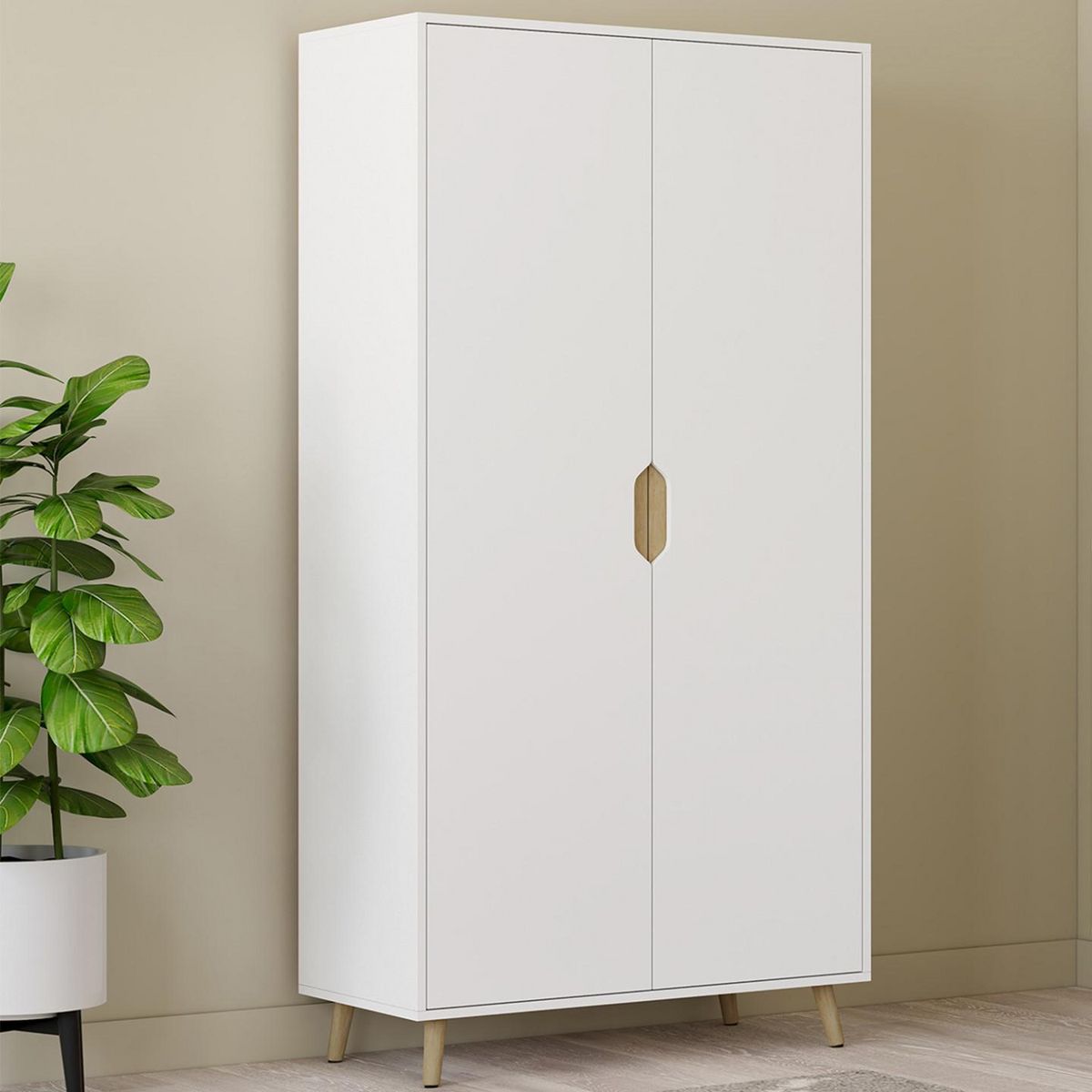 ID MARKET Armoire 2 portes HELSINKI scandinave blanc penderie 80 cm avec étagères rangement maxi capacité