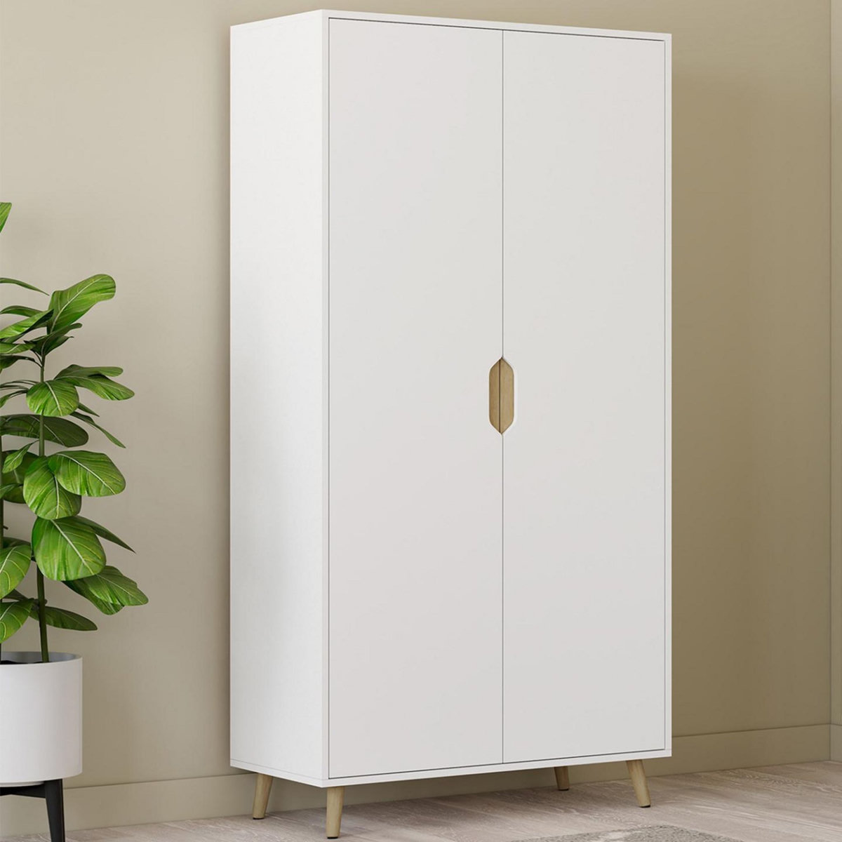 ID MARKET Armoire 2 portes HELSINKI scandinave blanc penderie 80 cm avec étagères rangement maxi capacité