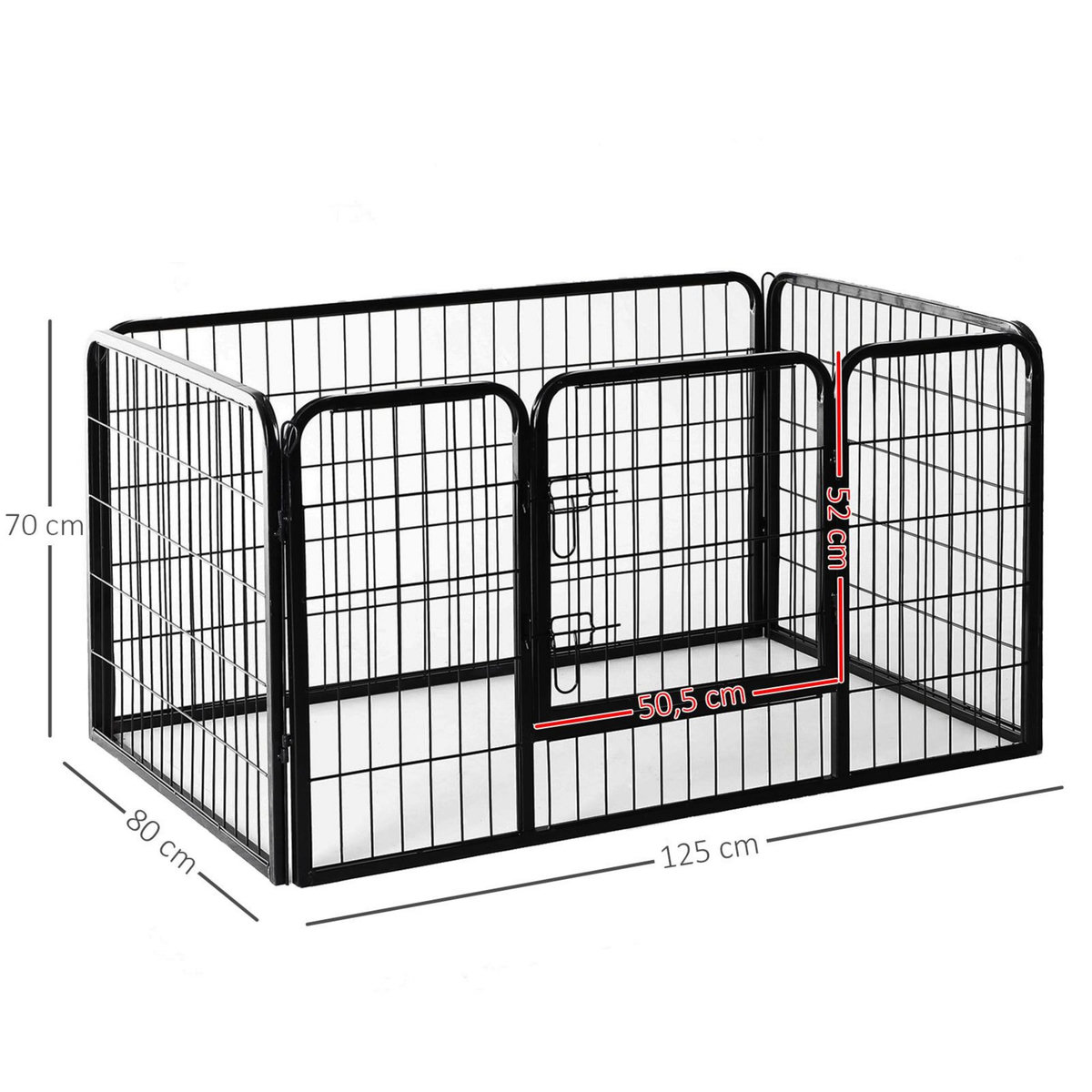 HOMCOM Luxe parc enclos acier 125L x 80l x 70H cm 4 panneaux et 1 porte pour chiens noir