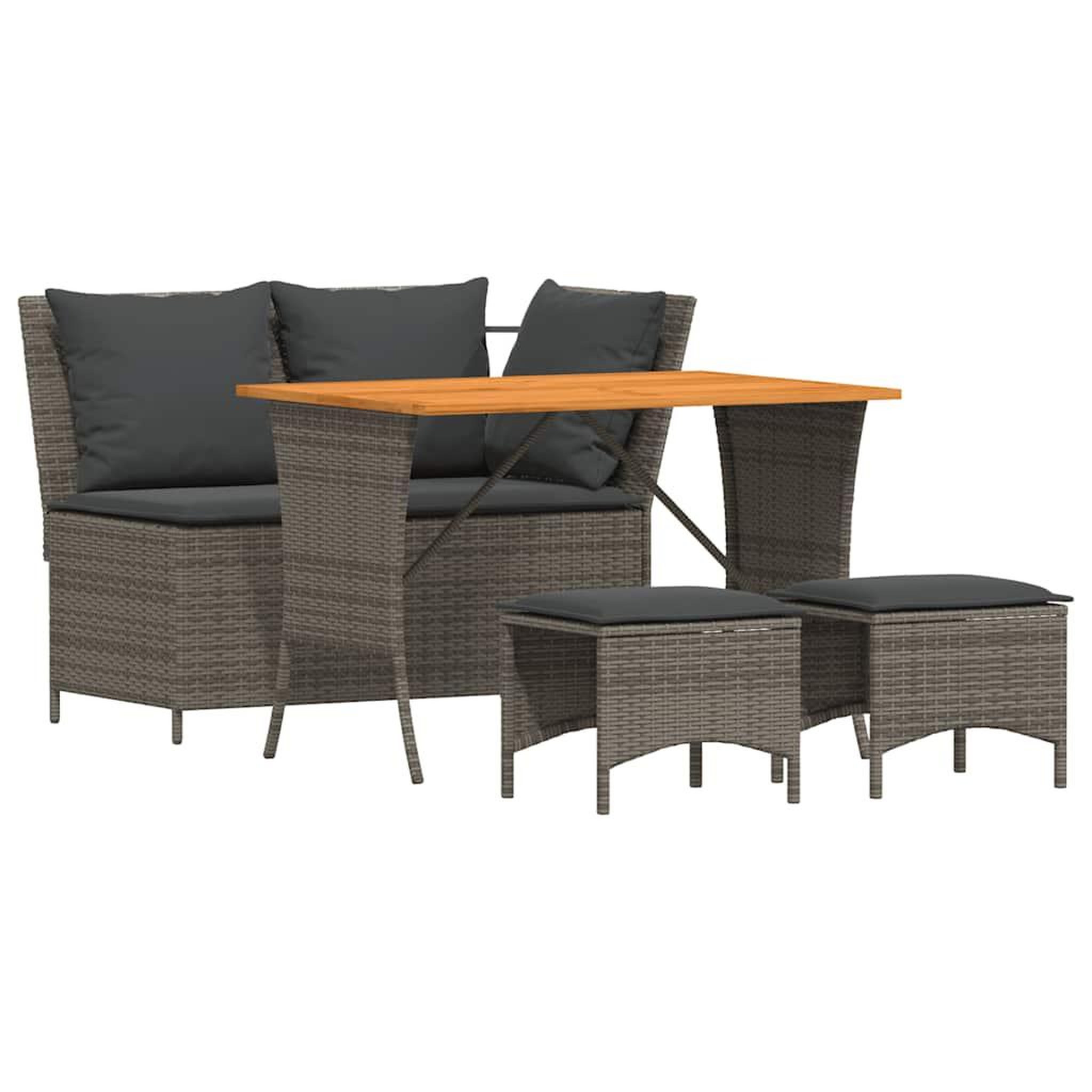 Voir la diapositive 4 : VIDAXL Ensemble a manger jardin 4pcs et coussins Gris Resine tressee