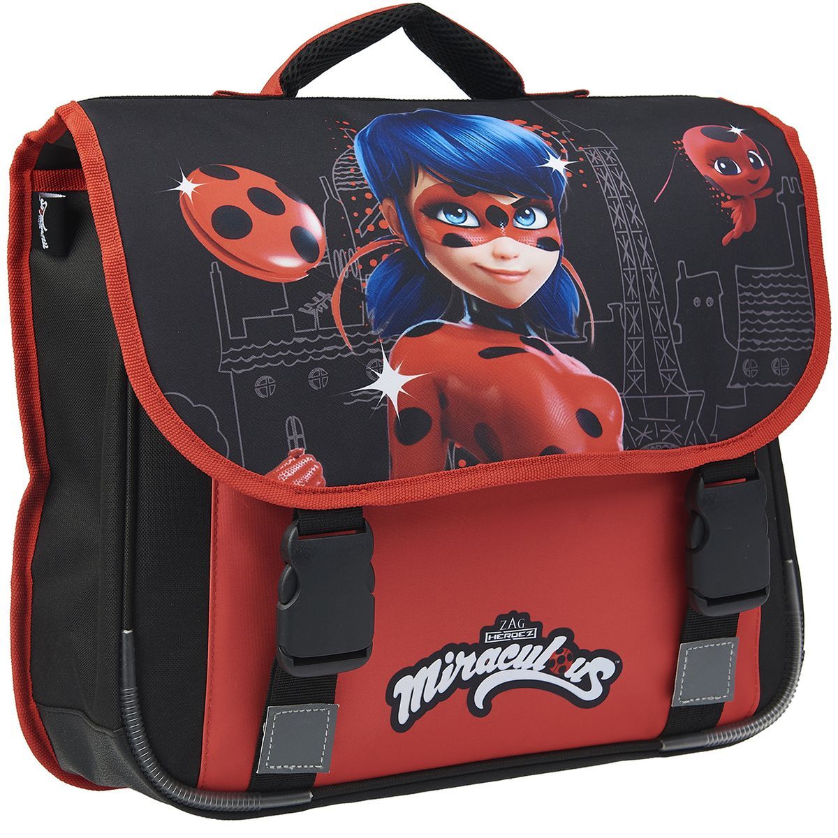 Cartable 38 cm CP/CE1/CE2 noir et rouge MIRACULOUS
