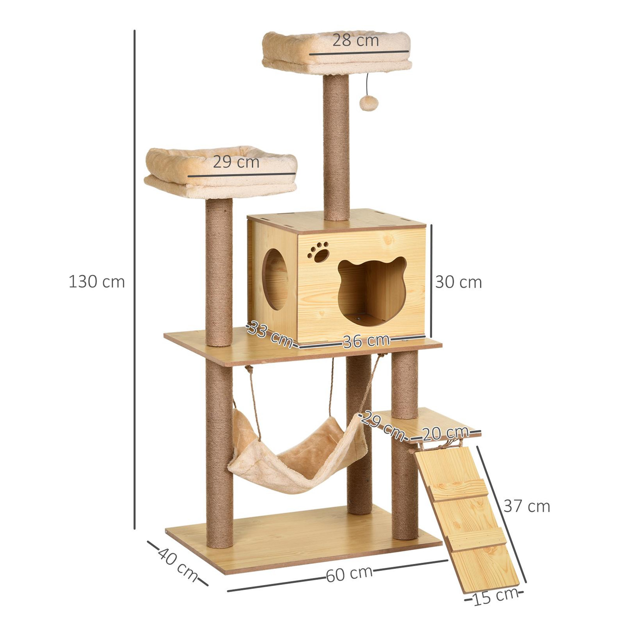 Voir la diapositive 3 : PAWHUT Arbre à chats design contemporain griffoirs grattoirs sisal naturel niche plate-formes hamac boule panneaux particules beige