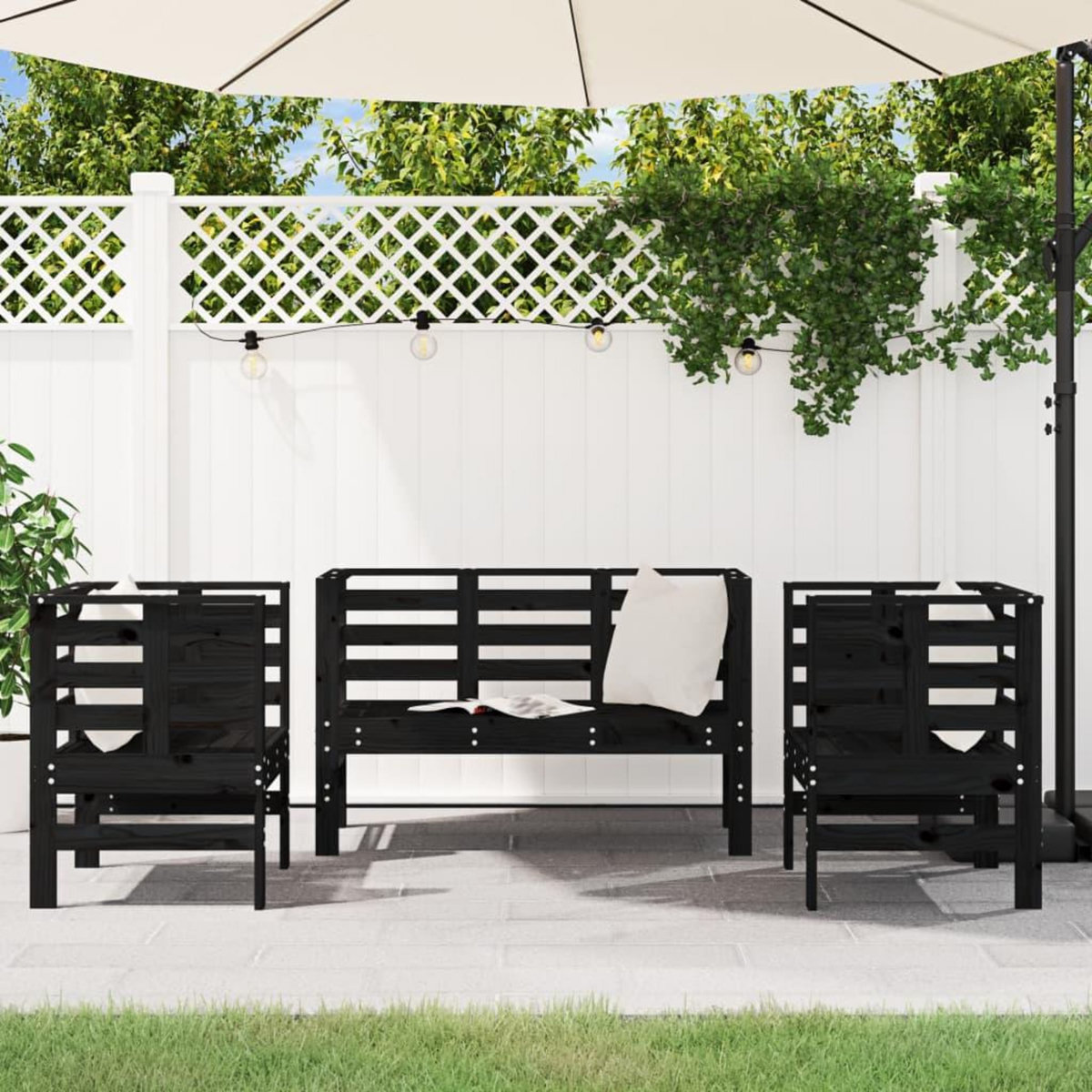VIDAXL Salon de jardin 3 pcs noir bois massif de pin