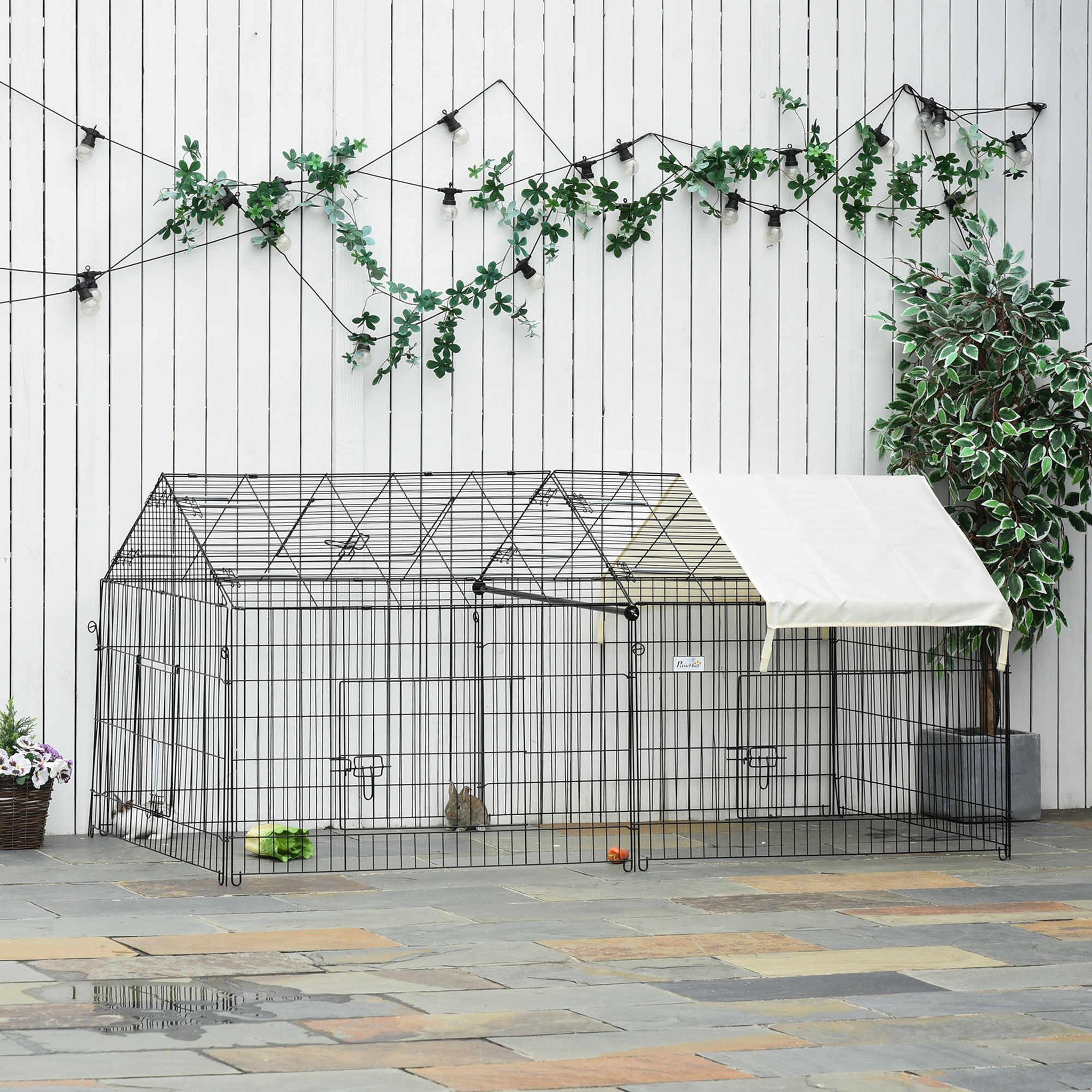 Voir la diapositive 2 : PAWHUT Parc enclos métal époxy cage extérieure dim. 2,20l x 1,03l x 1,03h m 3 portes et trappe surface abrité pe beige