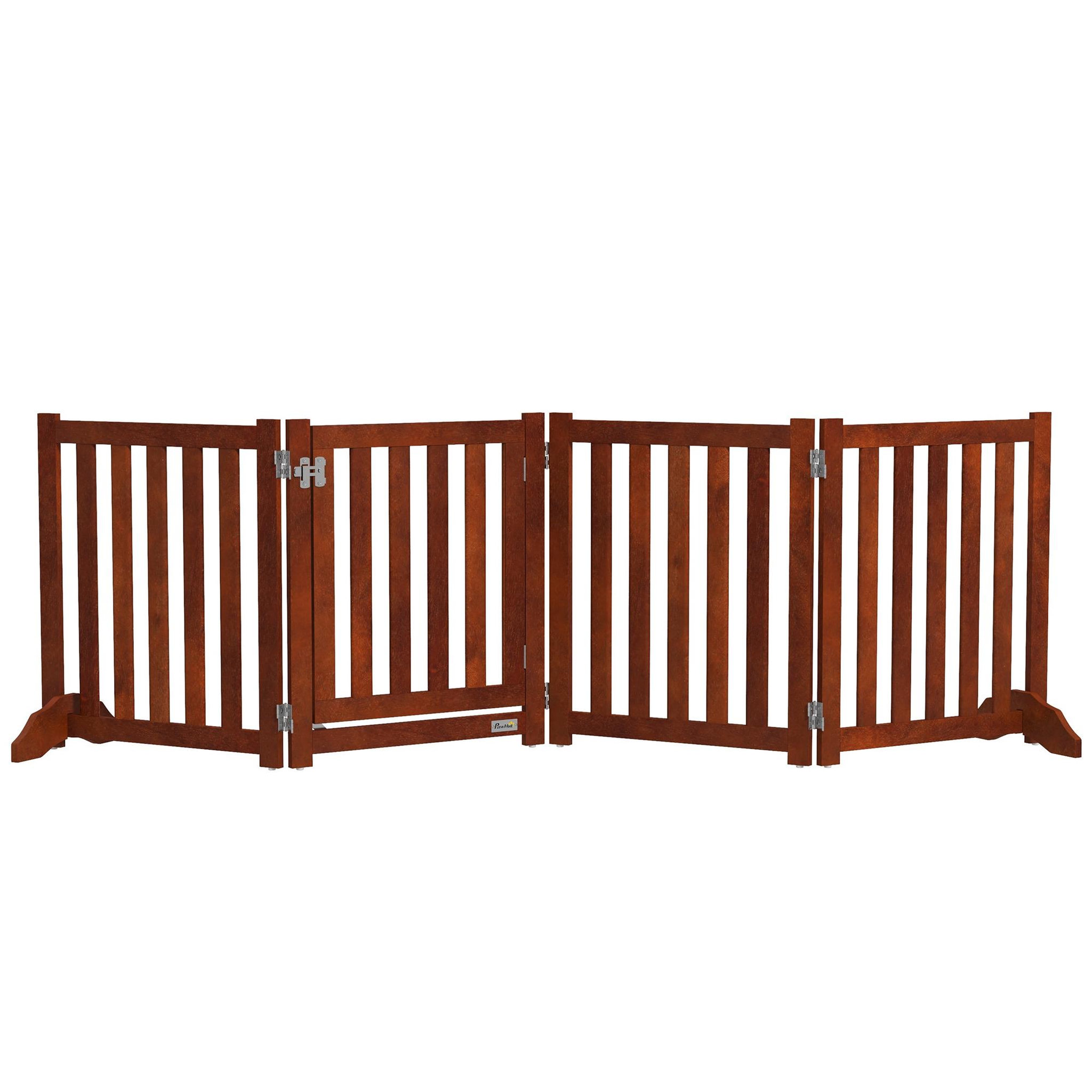 PAWHUT Barrière de sécurité chien pliable modulable autoportante avec porte max. 205 x 60 cm mdf effet acajou