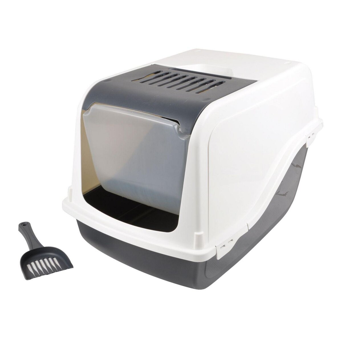 LOVE STORY Maison de toilette litière pour chat avec pelle SOCKS - Blanc et gris anthracite