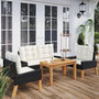 Voir la diapositive 1 : VIDAXL Salon de jardin 4 pcs et coussins Resine tressee et bois massif
