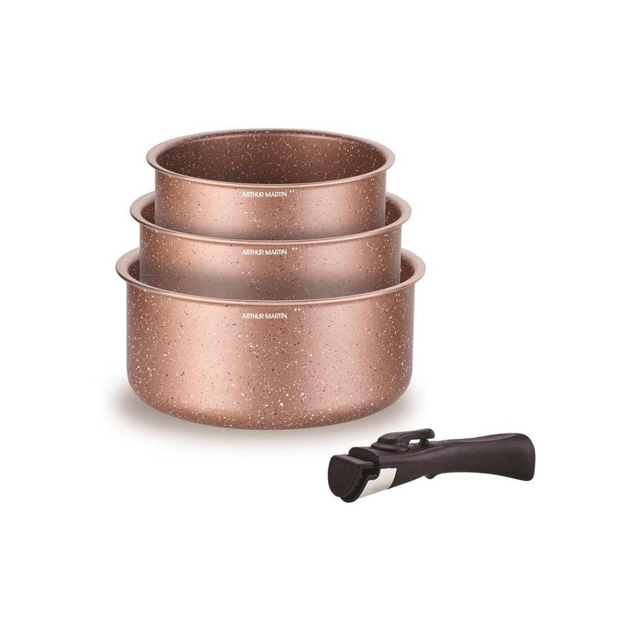 Arthur Martin Arthur martin am2366 – set de 3 casseroles en aluminium terracotta avec poignée amovible