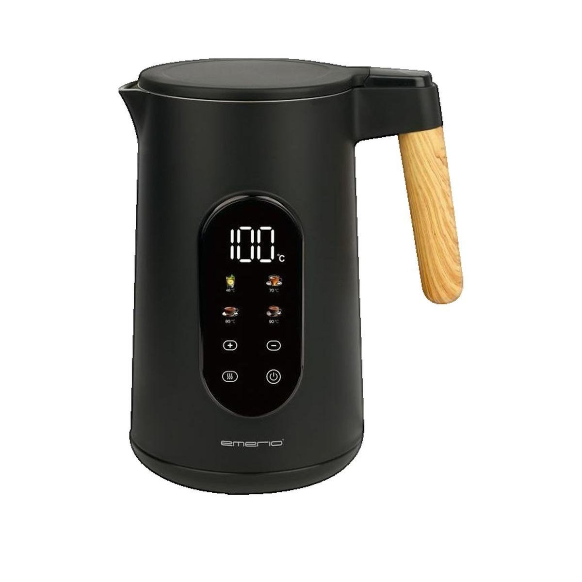 EMERIO Bouilloire Emerio 1,7 litre, Design épuré noir avec accents en bois