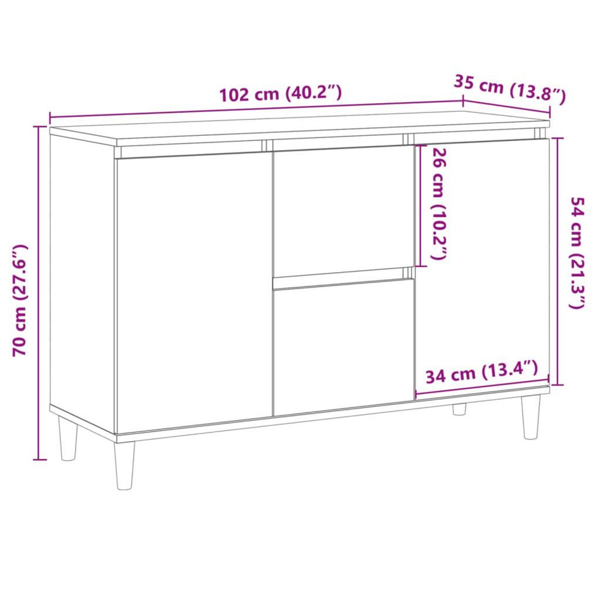 VIDAXL Buffet vieux bois 102x35x70 cm bois d'ingenierie