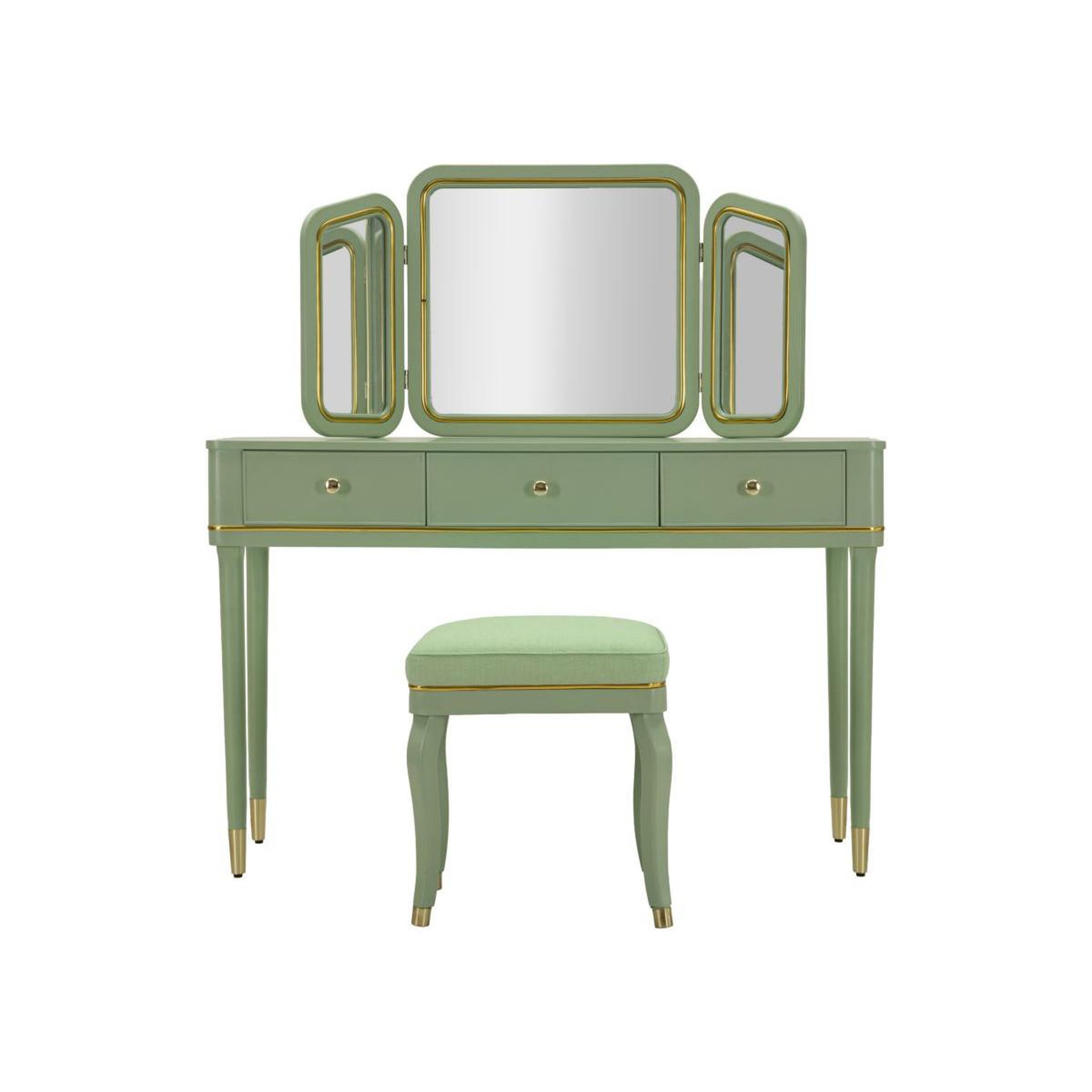 Voir la diapositive 2 : Paris Prix Coiffeuse avec miroir & tabouret  camille  120cm vert