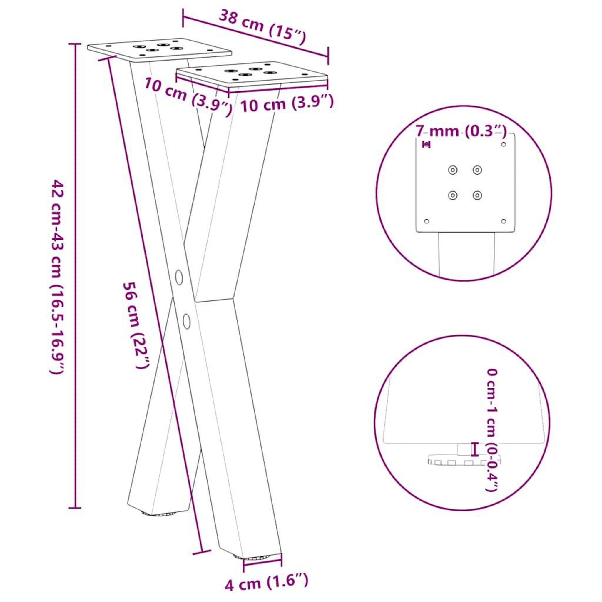 Voir la diapositive 6 : VIDAXL Pieds de table basse forme de X 2 pcs anthracite 38x(42-43) cm