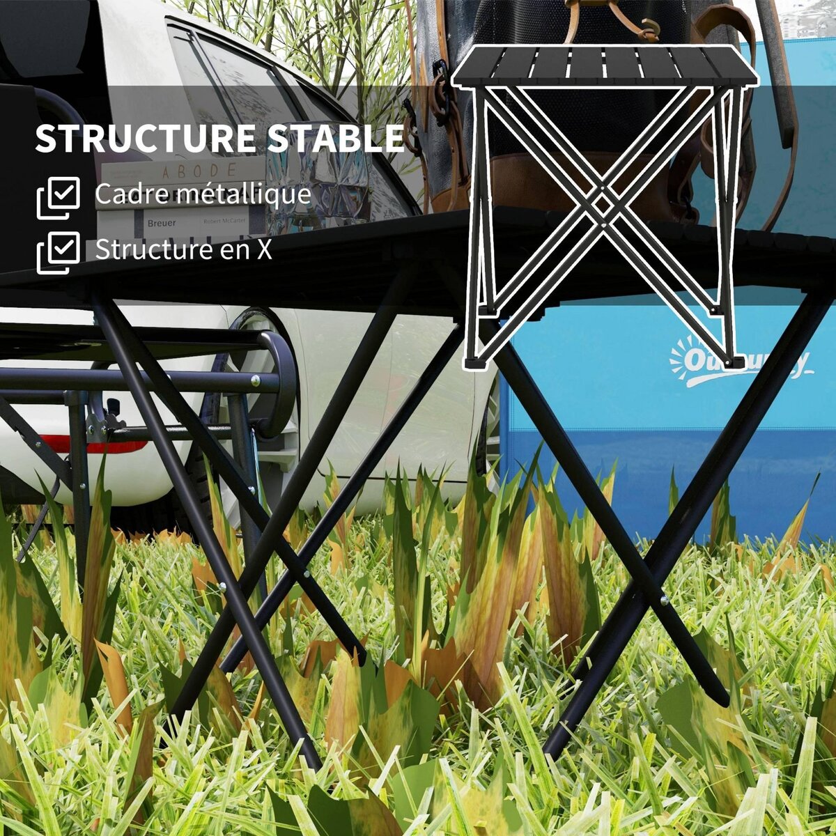 OUTSUNNY Table de camping pique-nique pliable - sac de transport inclus - métal noir