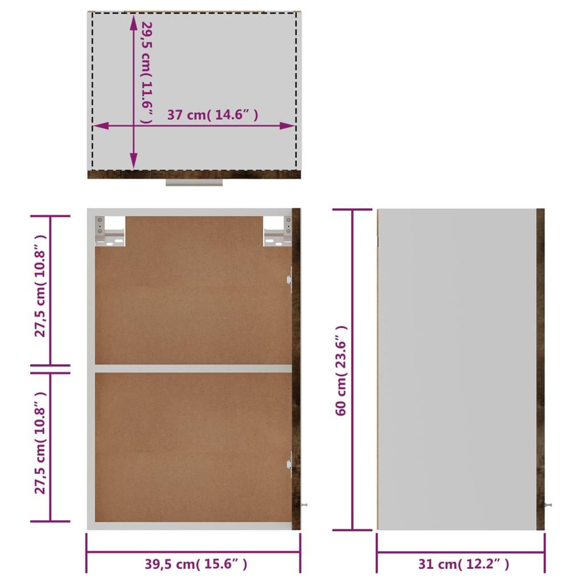 Voir la diapositive 6 : VIDAXL Armoire suspendue Sonoma gris 39,5x31x60 cm Bois d'ingenierie
