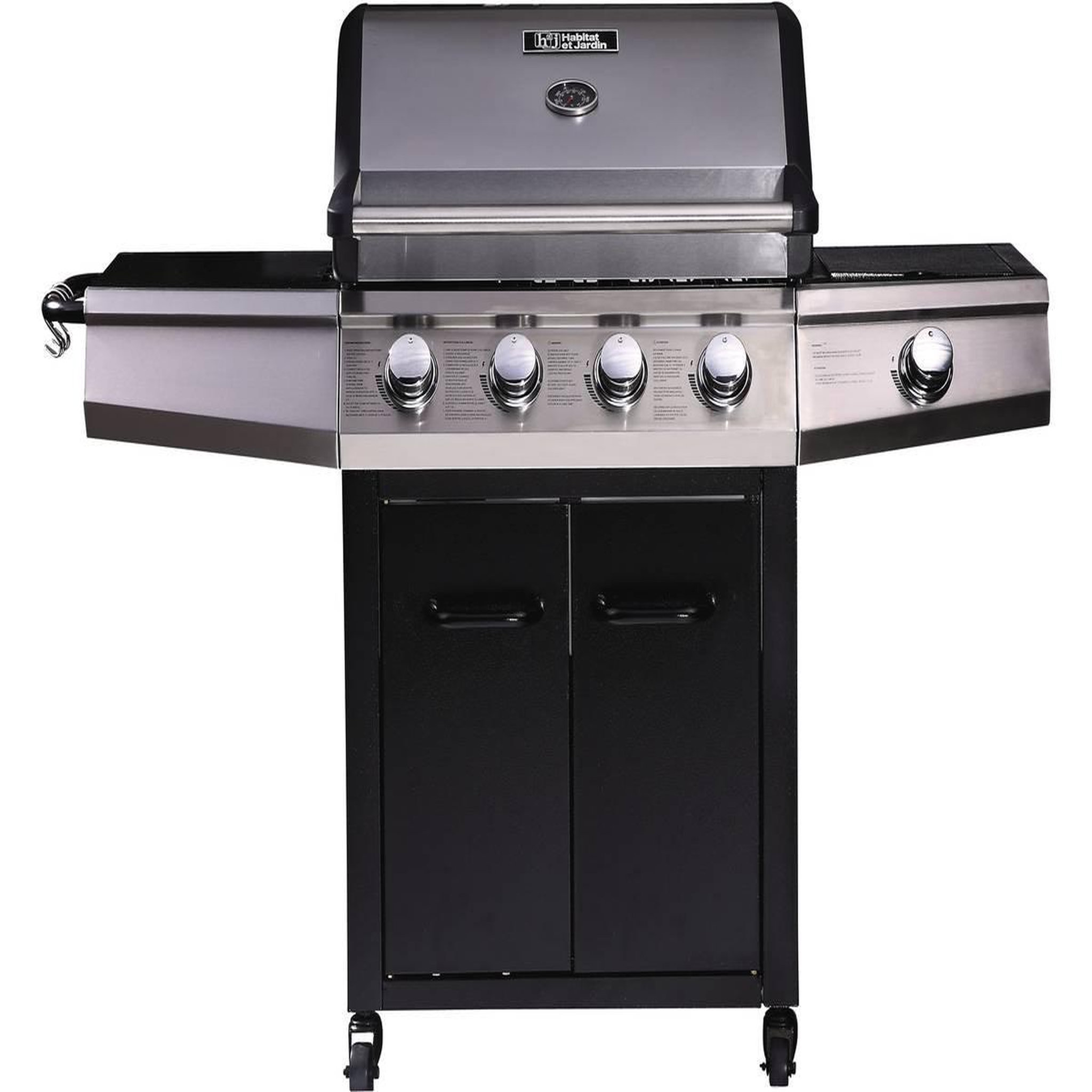 Voir la diapositive 2 : Habitat et Jardin Barbecue gaz  Bingo 5  - 5 Brûleurs dont 1 latéral - 15.2kW + Housse protection - Noir