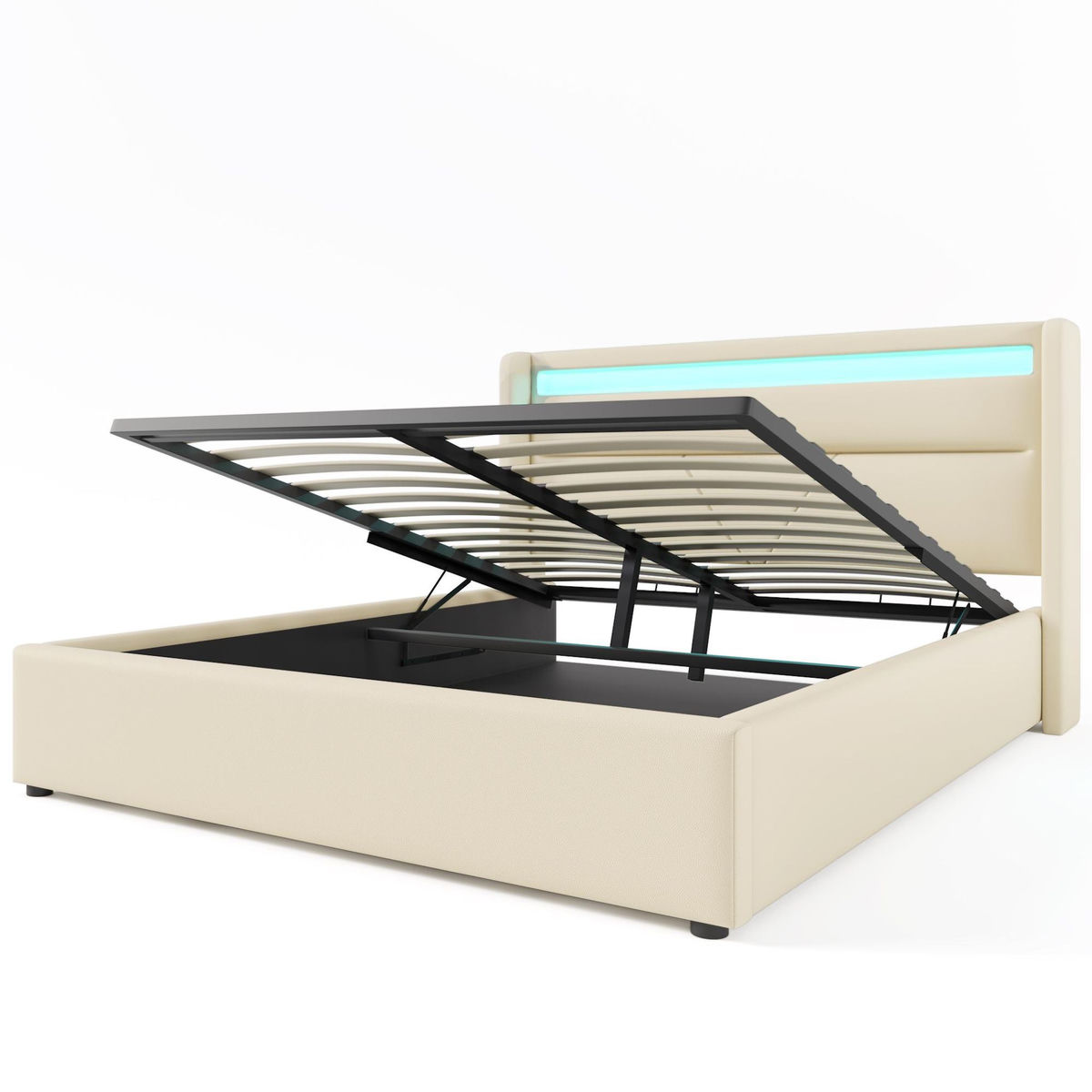 MERAX Lit coffre avec sommier et LED PU