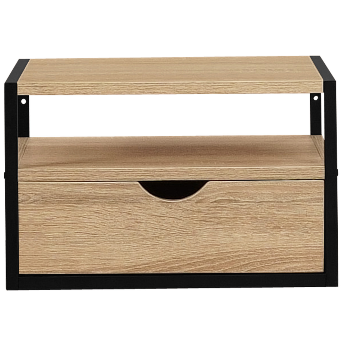 ID MARKET Lot de 2 tables de chevet murales DETROIT 1 tiroir + 1 tablette suspendus bois et métal noir design industriel