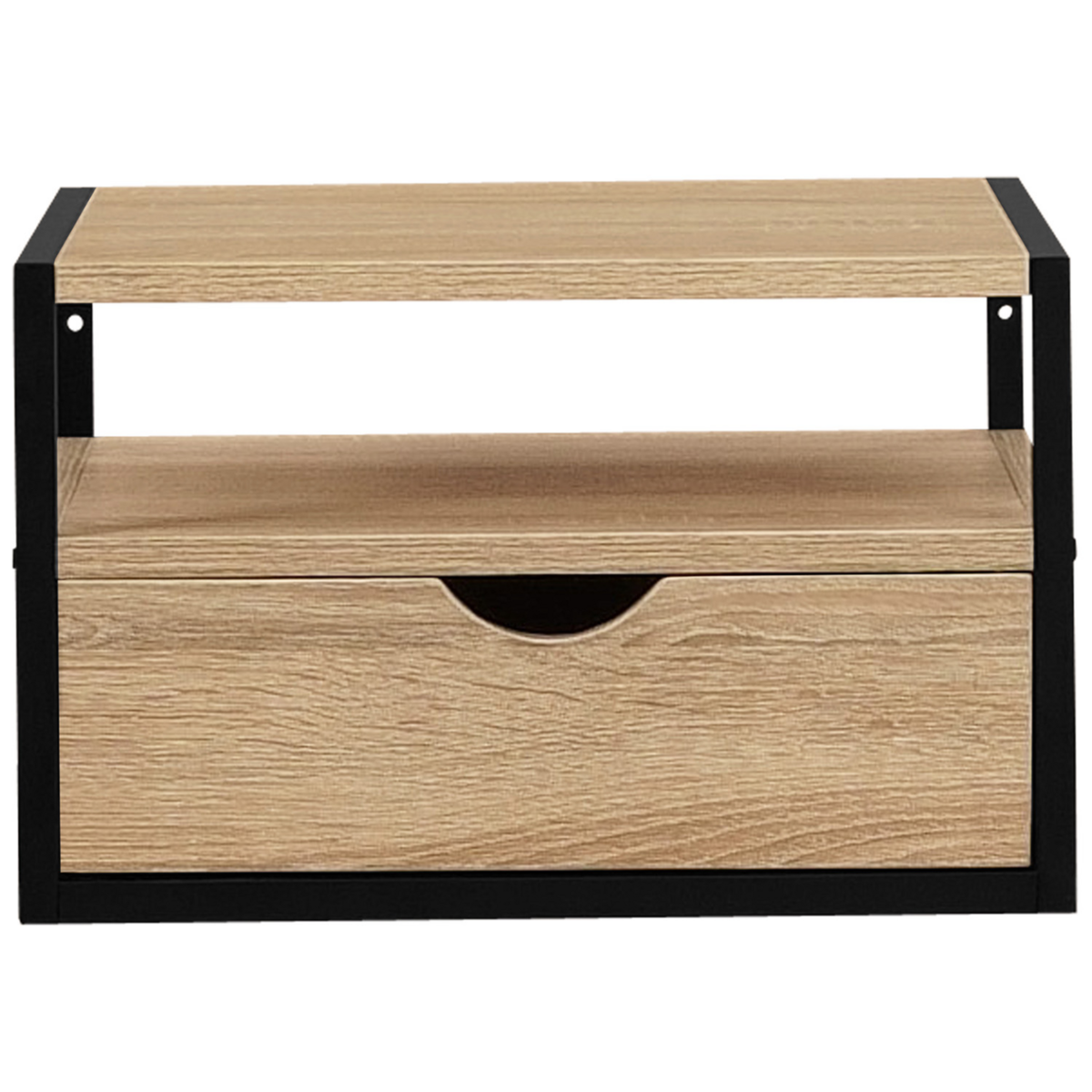 ID MARKET Lot de 2 tables de chevet murales DETROIT 1 tiroir + 1 tablette suspendus bois et métal noir design industriel