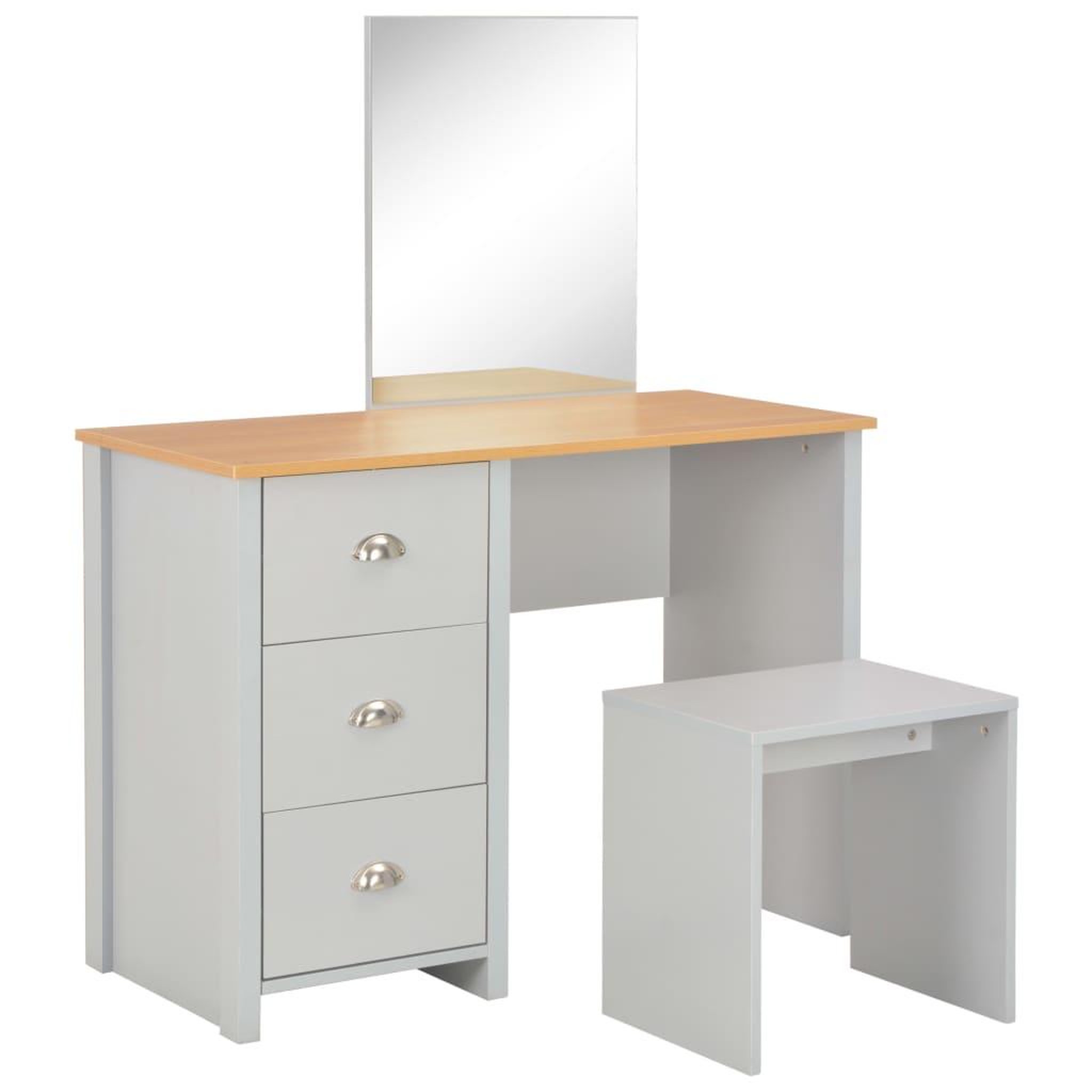 VIDAXL Coiffeuse avec miroir et tabouret gris 104x45x131 cm