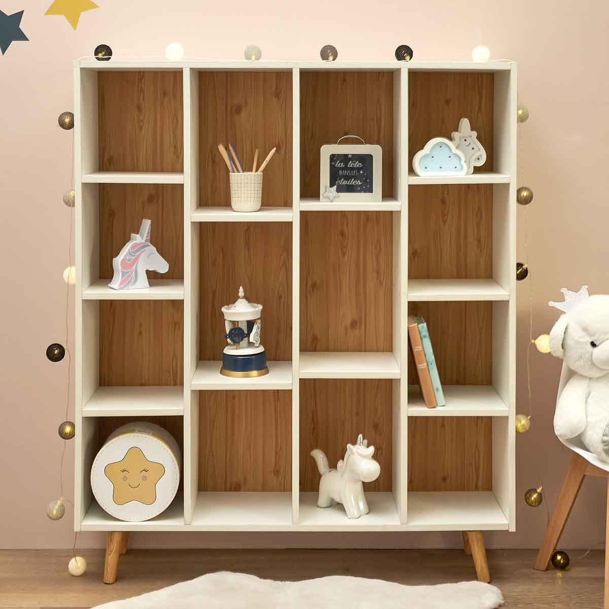 Voir la diapositive 3 : The Home Deco Factory Bibliothèque enfant  suzanne  116cm blanc & beige