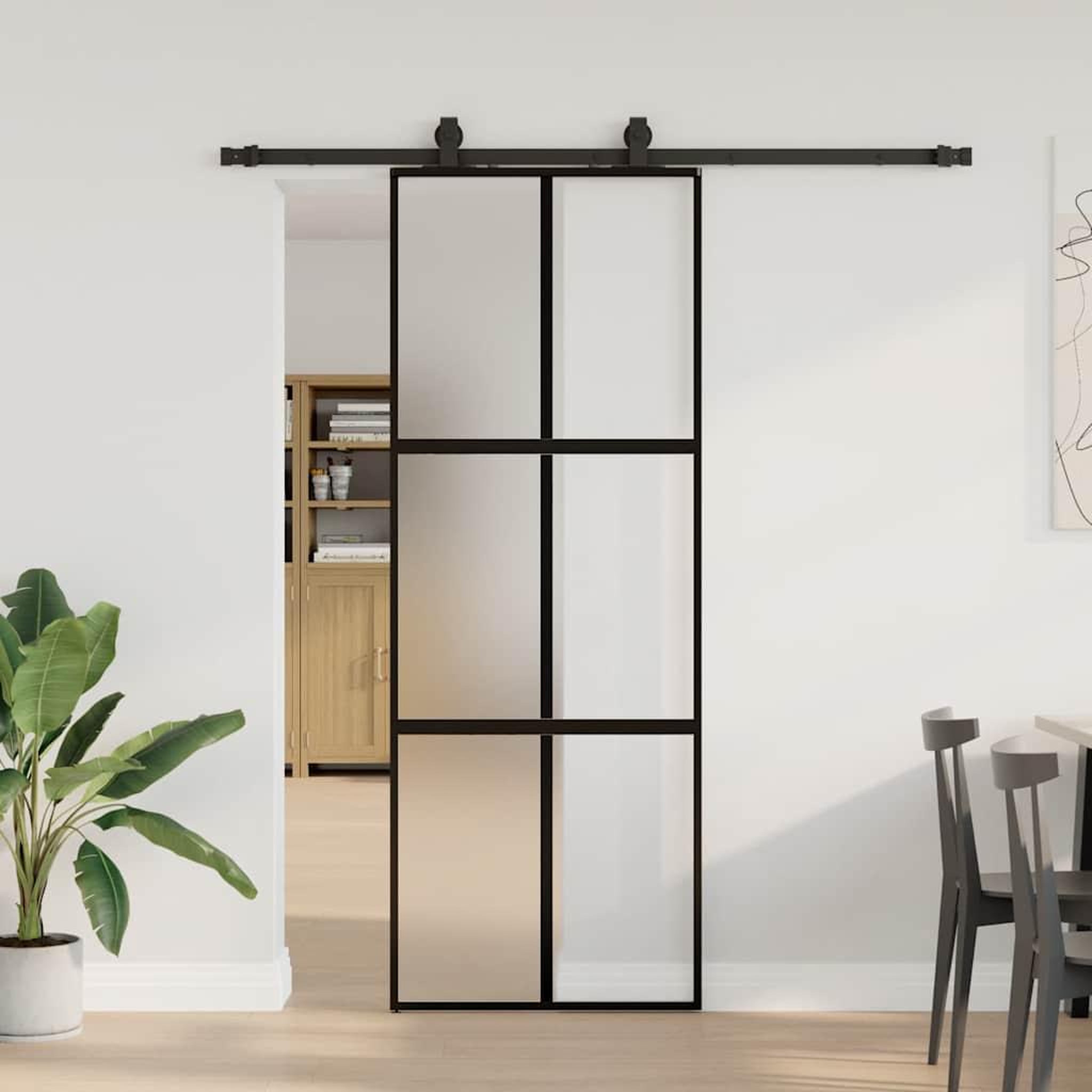 VIDAXL Porte coulissante kit quincaillerie noir 76x205 cm verre trempe