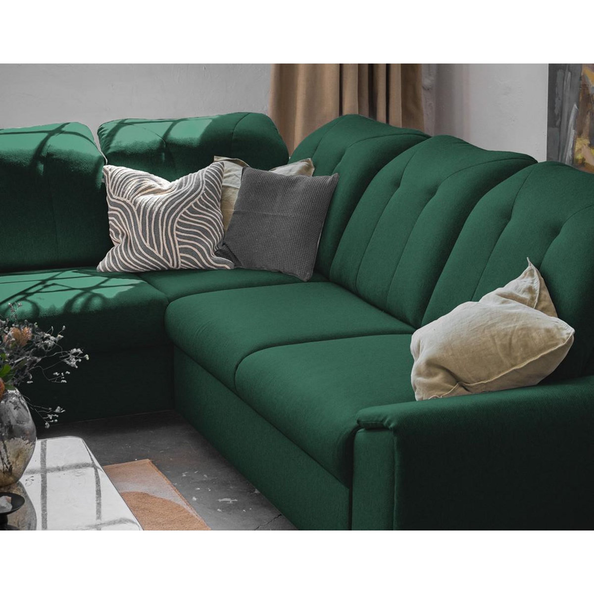 BEST MOBILIER Paul - canapé d'angle gauche - 5 places - convertible avec coffre et têtières - en tissu